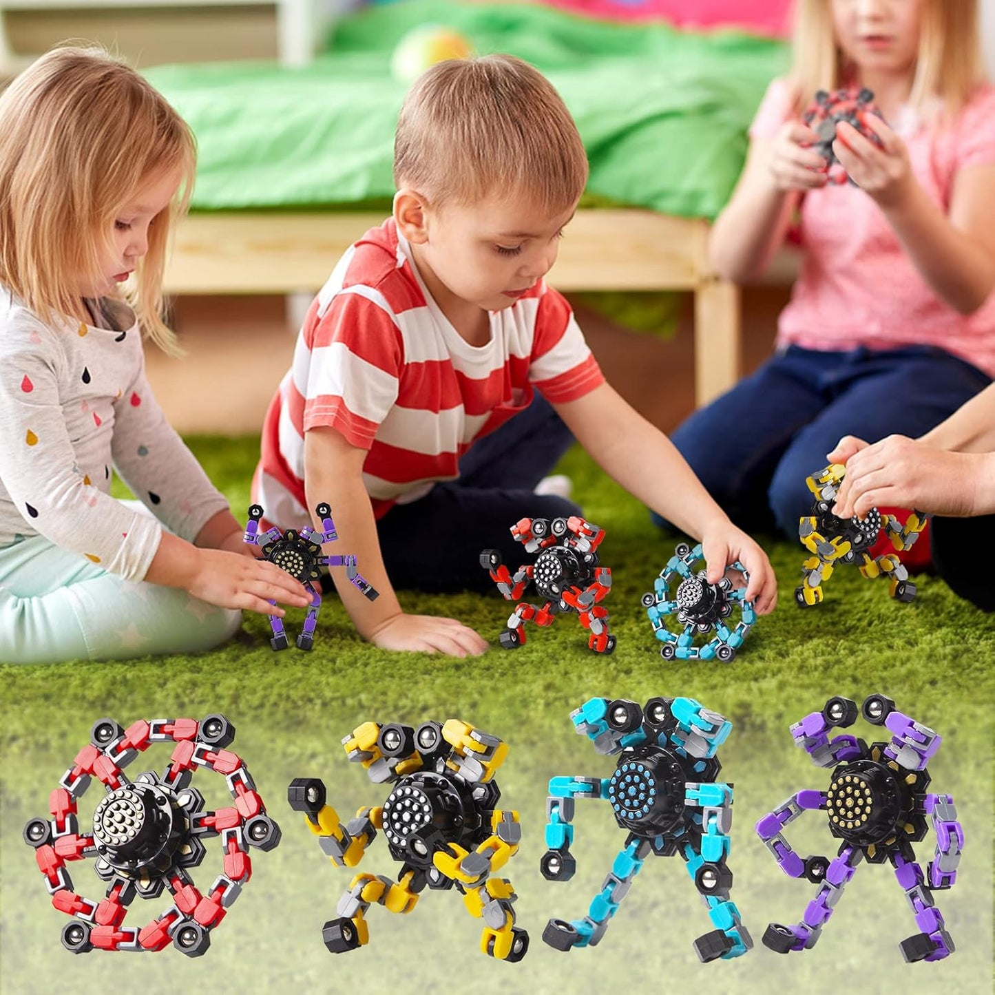 Transformable Fidget Spinners 3 Pcs for Kids and Adults Stress Relief Sensory Toys for Boys and Girls Fingertip Gyros for Party Favors Goodie Bag Stuffers for Kids