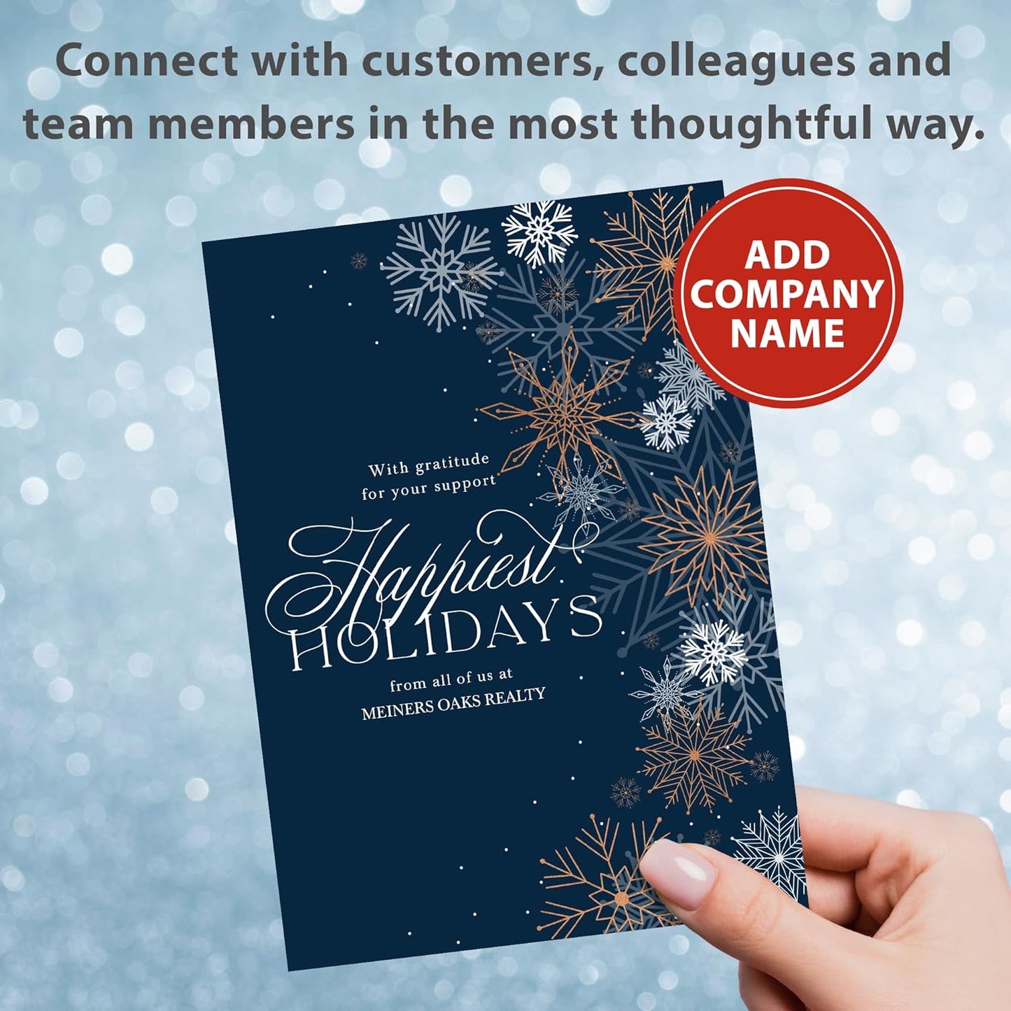 Let's Make Memories Personalized Business Christmas Cards with Envelopes - Premium Quality - 5x7-2025 Holiday Cards & White Envelopes - Shining Snowflakes - 25 ct
