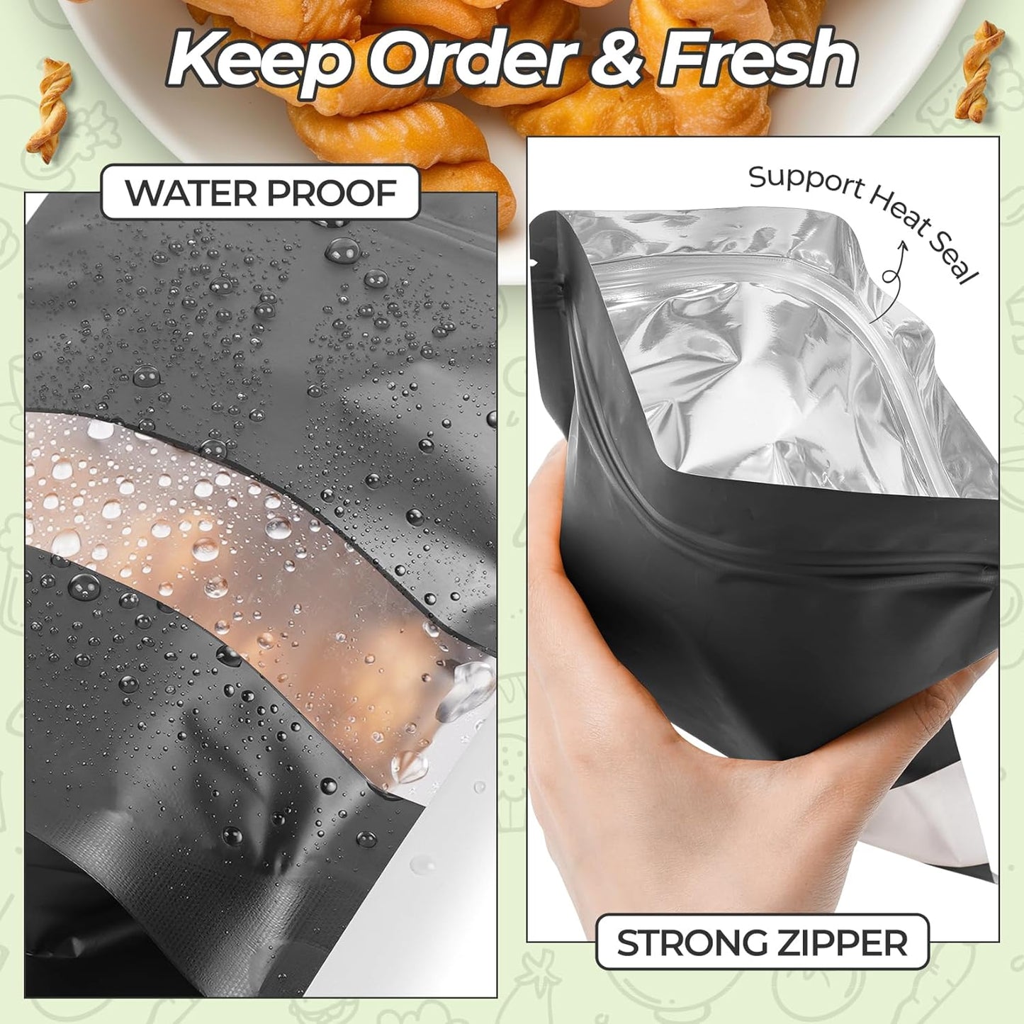 Funfery 100 Pcs Smell Proof Packaging Bags,Mylar Clear Bags for Food Storage,Sealable Bag for Packaging,Stand Up Pouches with Window,ReSealable Bag for Small Business,Cookies,Candy(Black,5.5x7.8in)