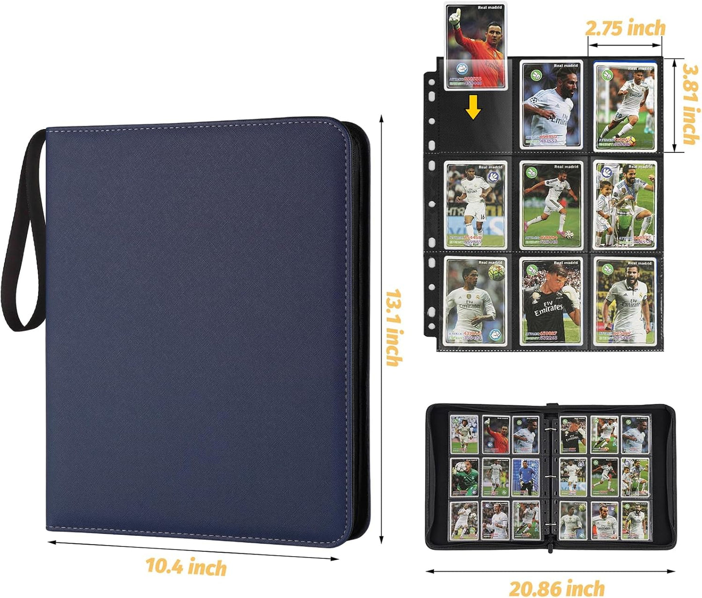 9 Pocket Card Binder, Premium Zip Trading Card Binder, 720 Double Sided Pocket PU Card Collection Binder, Collector Card Album, Card Folder for MTG, TCG, Sports Cards, Game Cards (DARK BLUE)