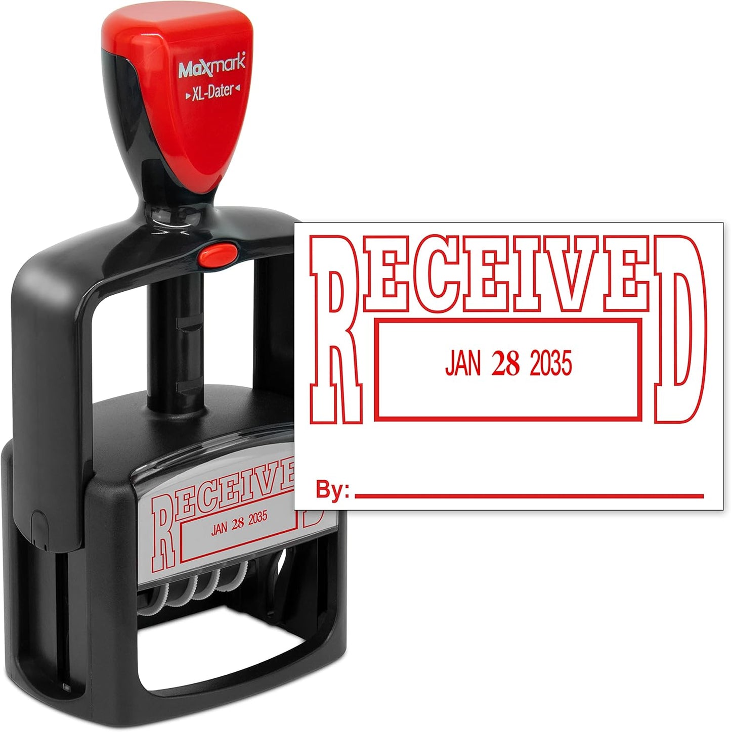 MaxMark Heavy Duty Style 5 Date Stamp with Received self Inking Stamp - Red Ink