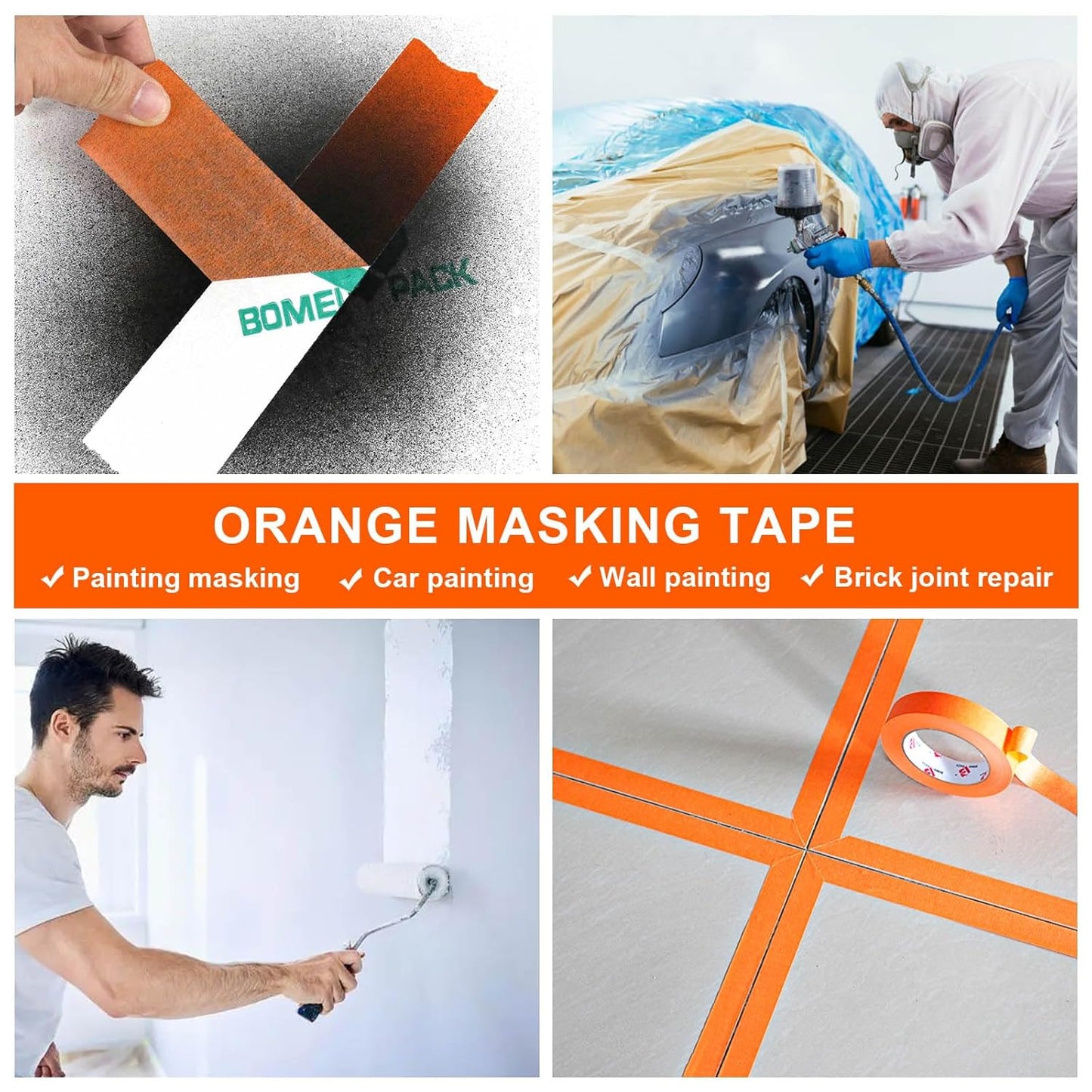 BOMEI PACK Painters Tape 2 inch, 2 Pack Paint Orange Masking Tape 2 inch x 55 Yards for Walls Painting, Labeling, DIY Crafting, Decoration and School Projects