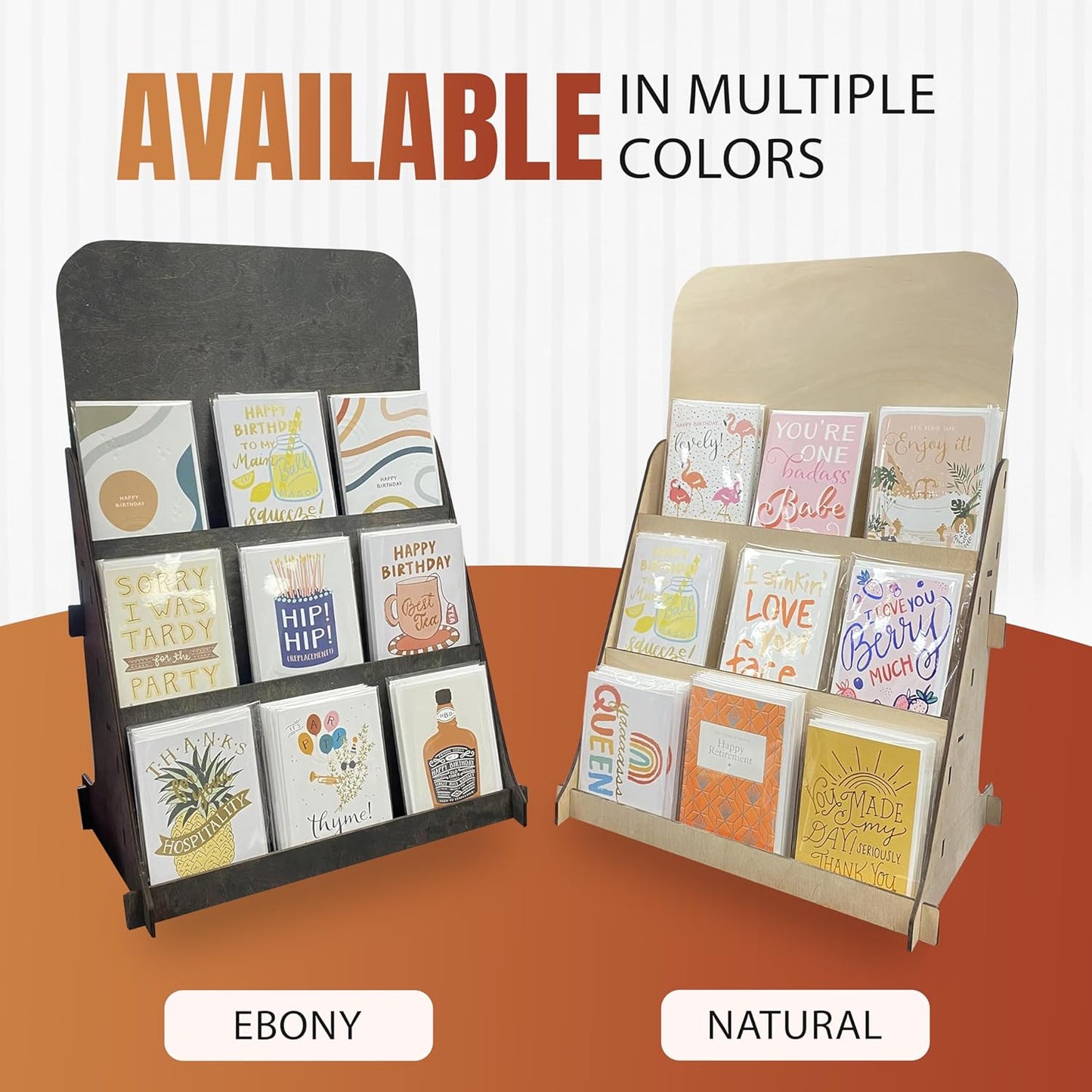 TORCHED DISPLAYS Greeting Card Organizer Display Stand – 3-Tiered Picture Stands for Display – Multipurpose Wooden Stand Ideal for Greeting Cards, Photos, Birthday Cards, Baseball Card Stand - Ebony