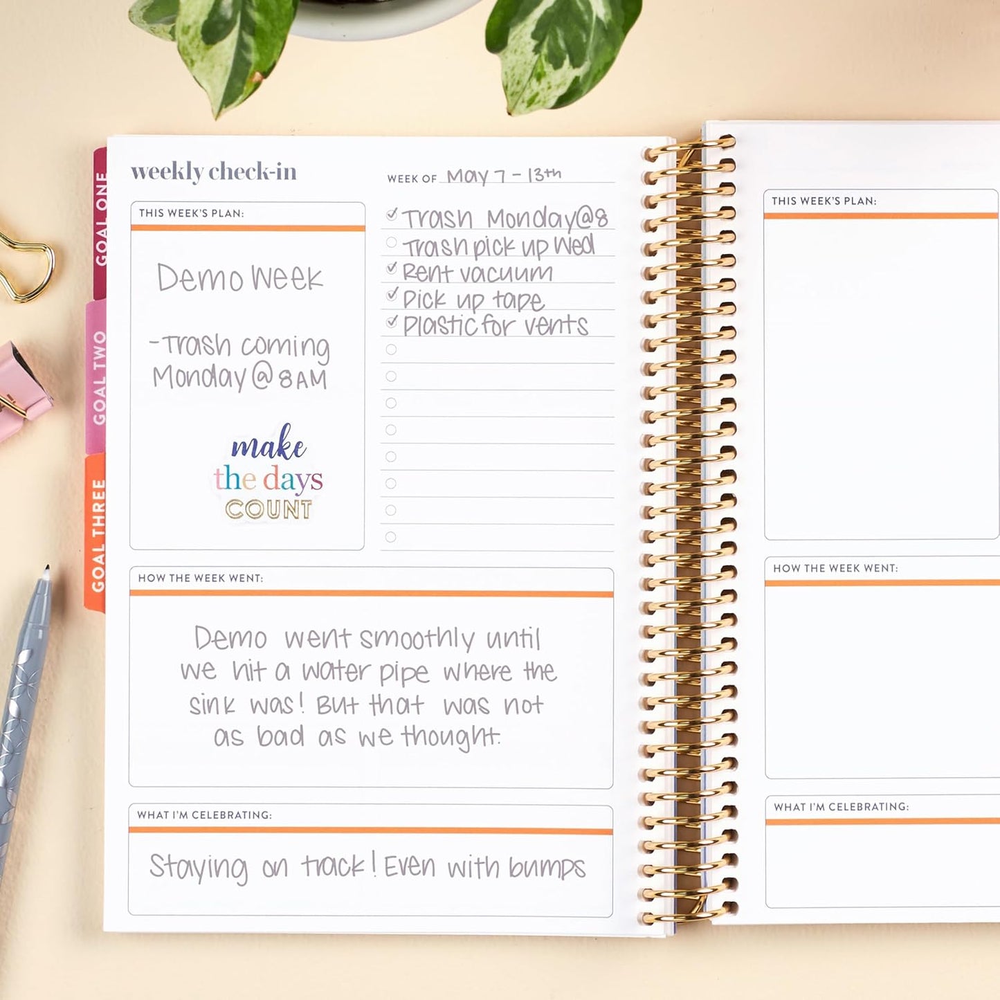 Erin Condren A5 Spiral Bound Goal Setting Planner – Metallic Abstract Circles - 4 Tabs with 160 Pages for Goal and Action Planning Inc. Steps, Weekly Check-in, Celebration Pages & More