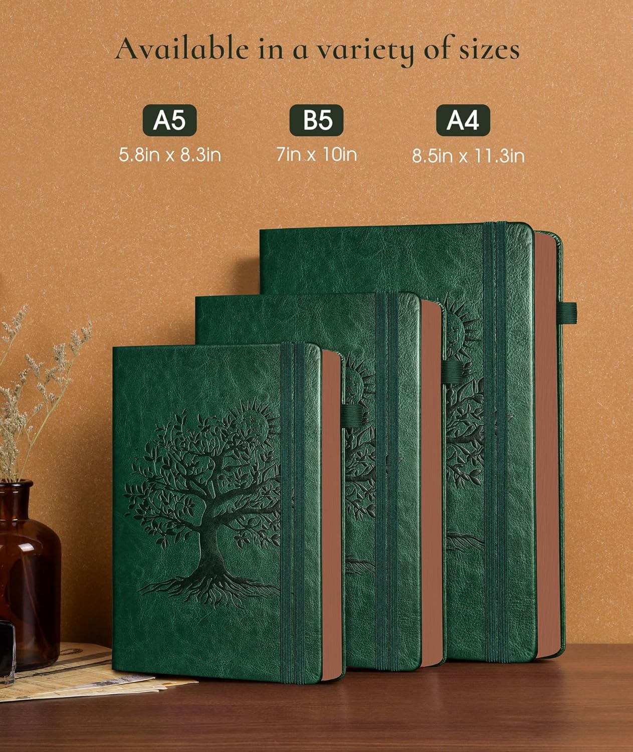Vintage Leather Journal with 300 Numbered Pages,A4 Lined Journal for Men Women,Daily Journals for Writing,College Ruled Notebook for Work,School,Note taking,Travel Diary,Large (8.5" X 11.3")