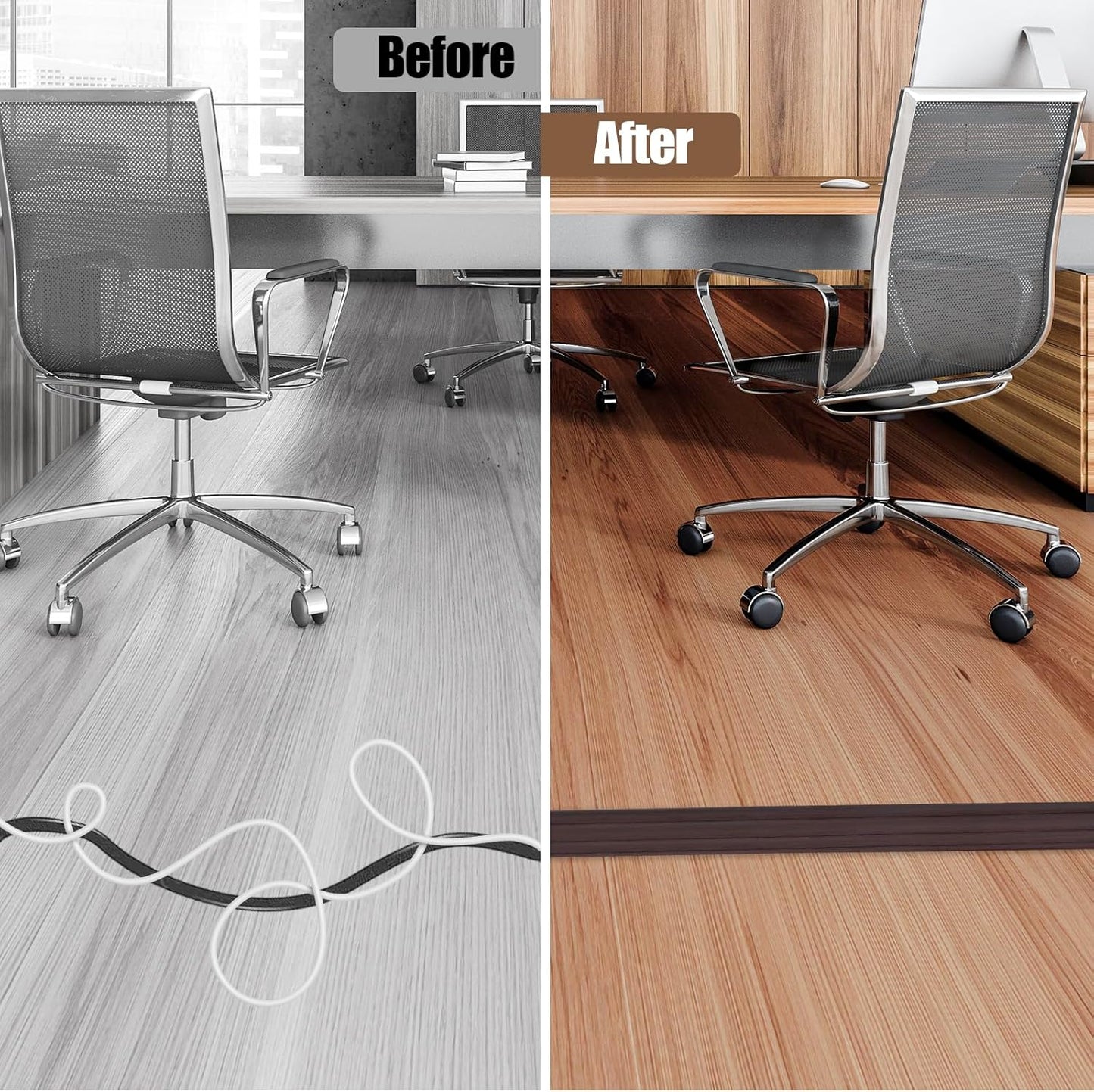 Floor Cord Cover Self Adhesive Cord Hider,3.3FT Cable Management, Extension Strip Protector for Wires, Prevent Cable Trips for Offices, Gyms, Exhibitions Cavity:0.3"(W) x 0.28"(H) Black Wood