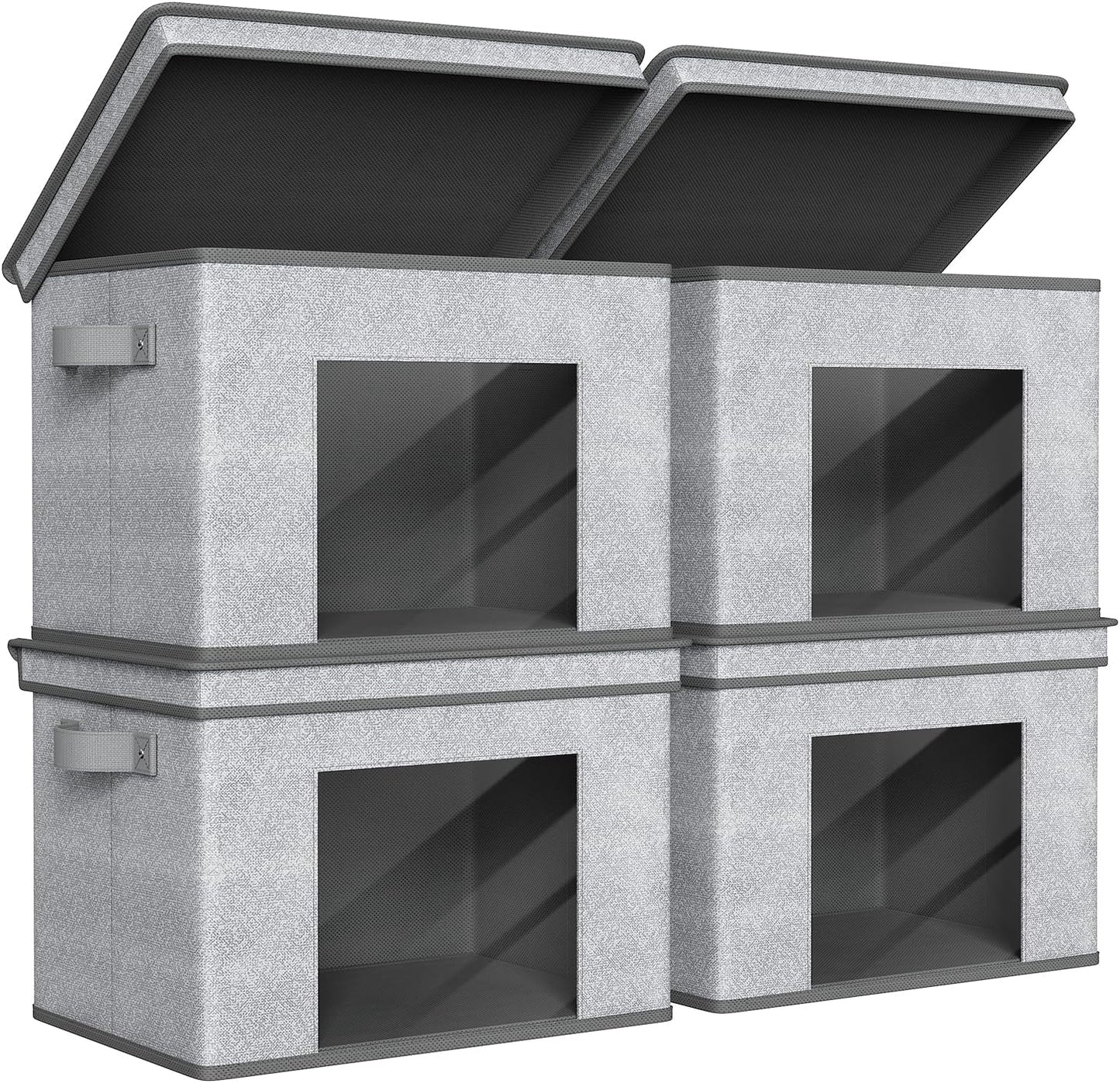 Univivi Foldable Fabric Storage Boxes Large Storage Bins with Lids [4-Pack] Collapsible Storage Cubes Organizer Containers Organization Baskets for Home, Bedroom, Closet (Gray, 17“ x 12” x 12")