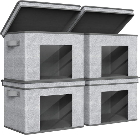 Univivi Foldable Fabric Storage Boxes Large Storage Bins with Lids [4-Pack] Collapsible Storage Cubes Organizer Containers Organization Baskets for Home, Bedroom, Closet (Gray, 17“ x 12” x 12")