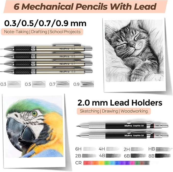 Nicpro 58 PCS Art Drawing Supplies Kit in Leather Case, Art Mechanical Pencil - Image 2