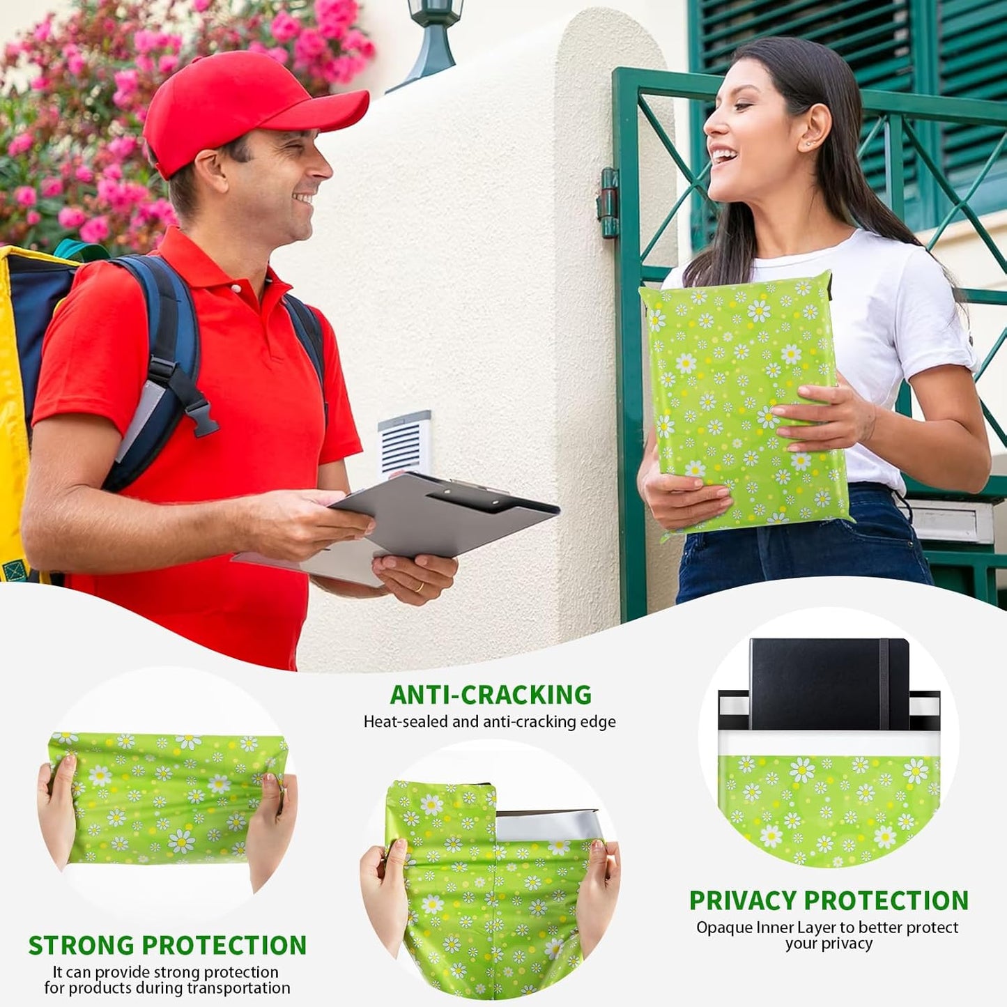 Oududianzi Poly Mailers 10X13, 100Pack Shipping Bags, Fashion Shipping Envelopes, Plastic Packaging Bags, Self-Seal Polymailers, Mailing Poly Bags for Business, Clothing (Daisy)