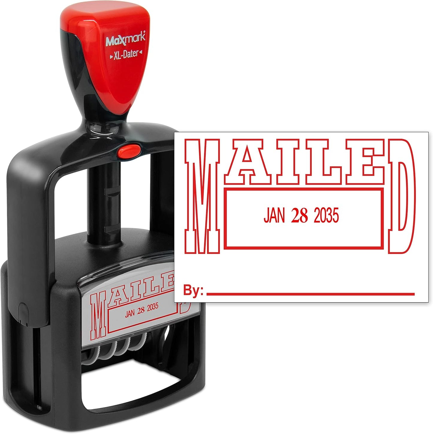 MaxMark Heavy Duty Style 5 Date Stamp with MAILED self Inking Stamp - Red Ink