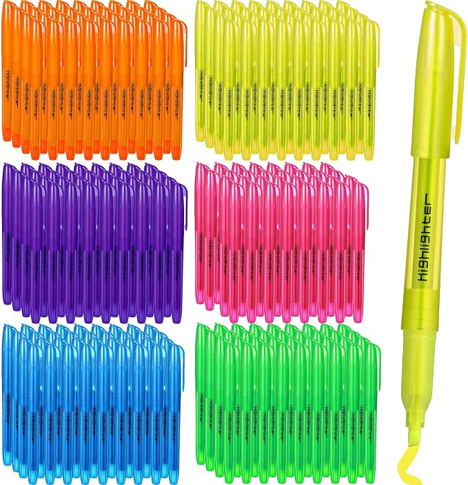 Thenshop 300 Pcs Highlighters Bulk 6 Assorted Colors No Bleed Chisel Tip by Thenshop