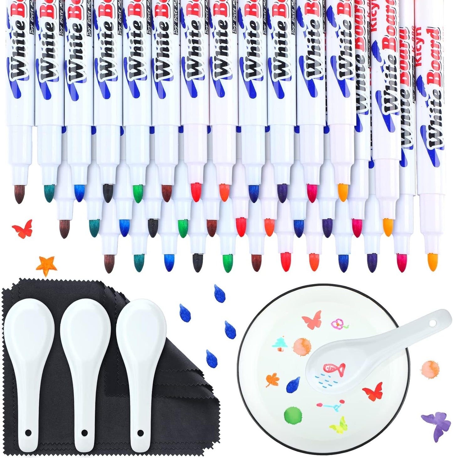 Teling 36 Pcs Magic Drawing Pen Bundle 12 Colors Magical Water Painting Pens for Kids Create Magic Pen Floating Ink Drawings Set with Spoons and Towel, Tattoo Water Marker Xmas Gift for Boy and Girl