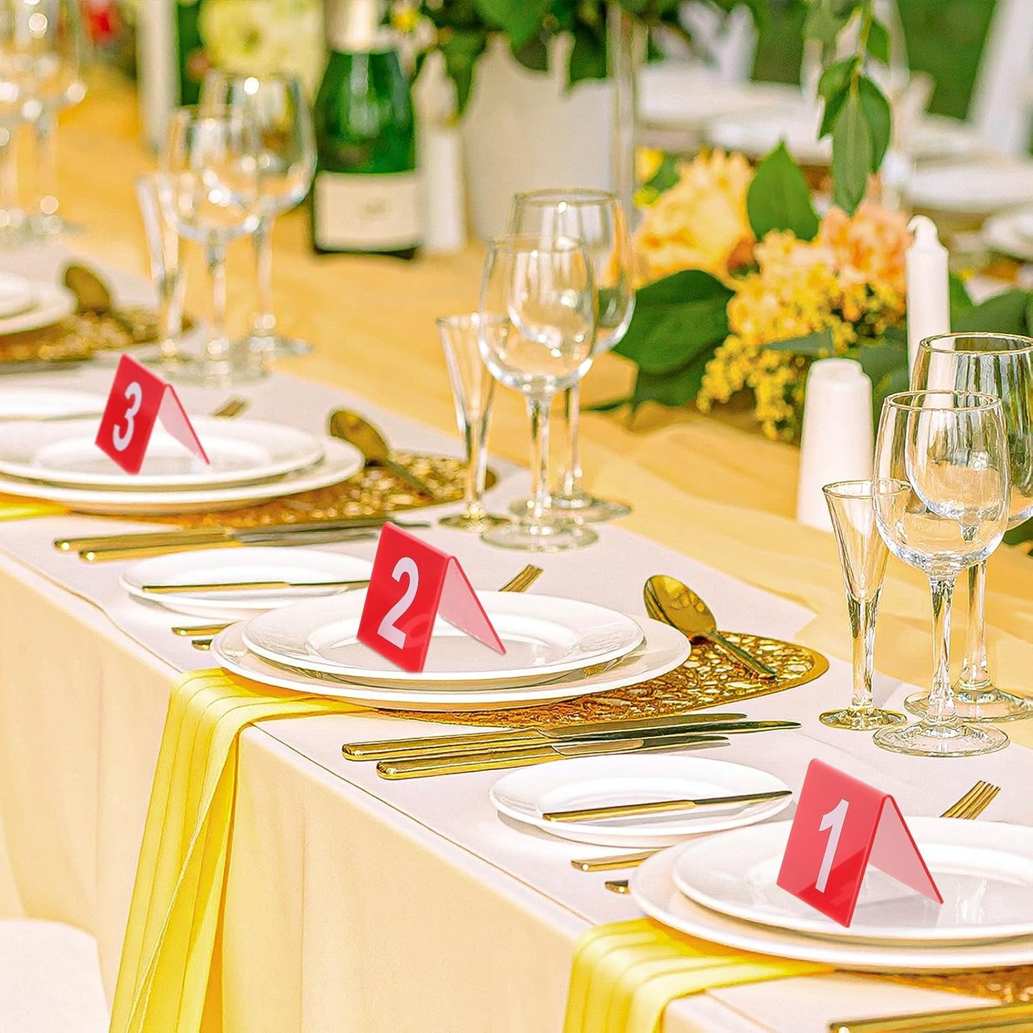 Table Numbers 1-25 Acrylic Double Side Numbered Table Tents Plastic Restaurant Wedding Numbers Cards Signs for Party Banquets Wedding Reception (Red, White)