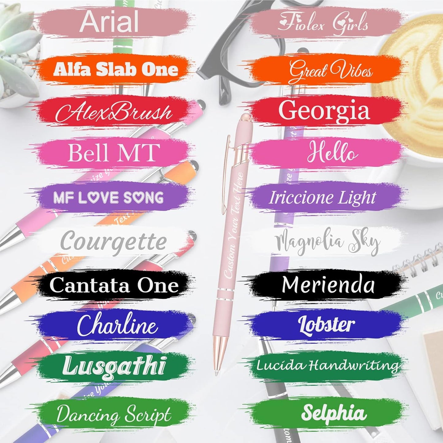 Personalized Pens Bulk 100 with Name Custom Engraving Ballpoint Pens with Stylus Tip Customized Smooth Writing Pens Personalized Gifts for Anniversary Birthday or Graduation(Assorted,Black Ink)