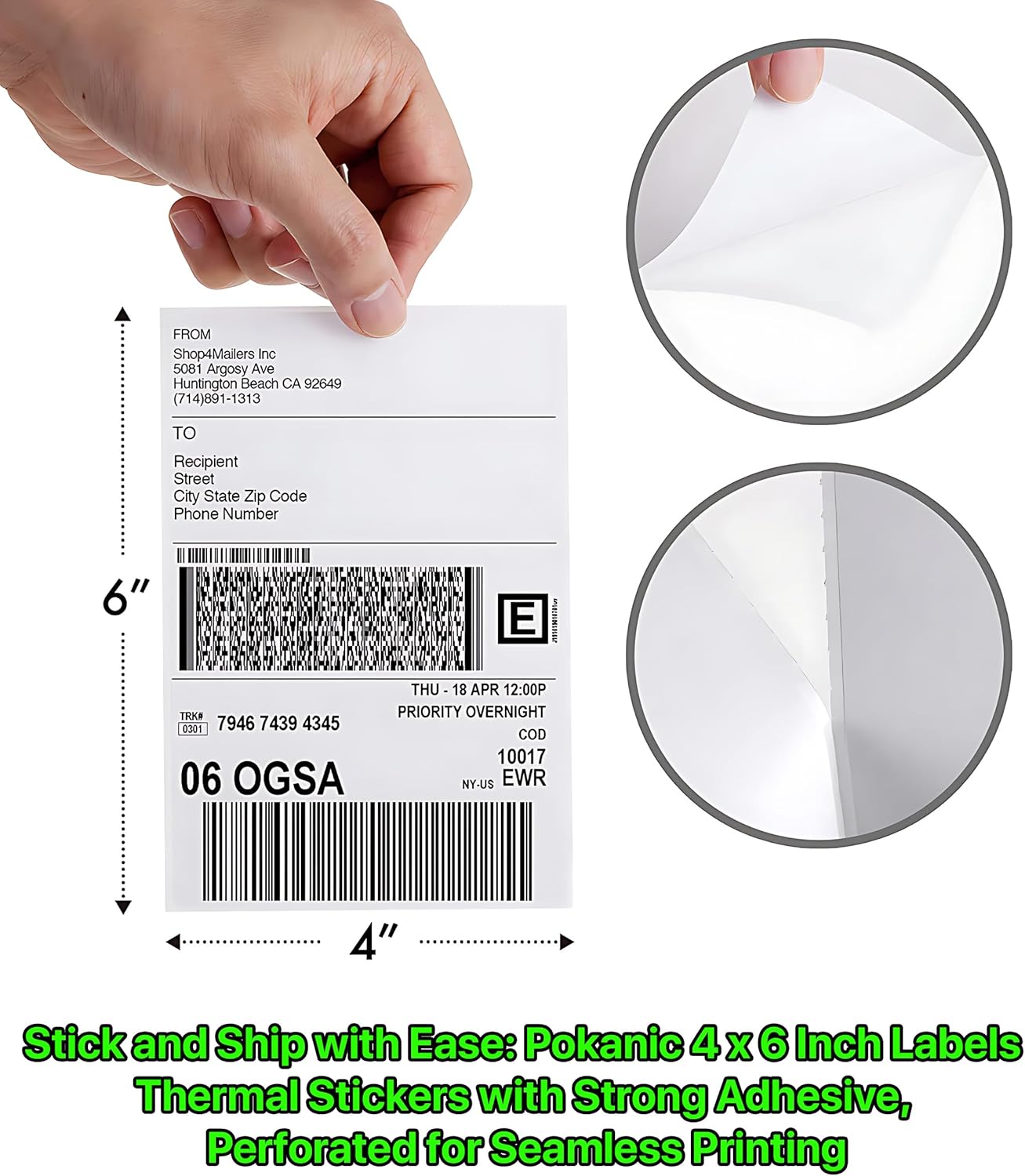 Roll [4 x 6 inch] x [500 Thermal Labels] Direct White Strong Adhesive Perforated Postage Shipping Printer Compatible with Zebra SNBC Epson Rollo (500 Labels, 1 Roll)