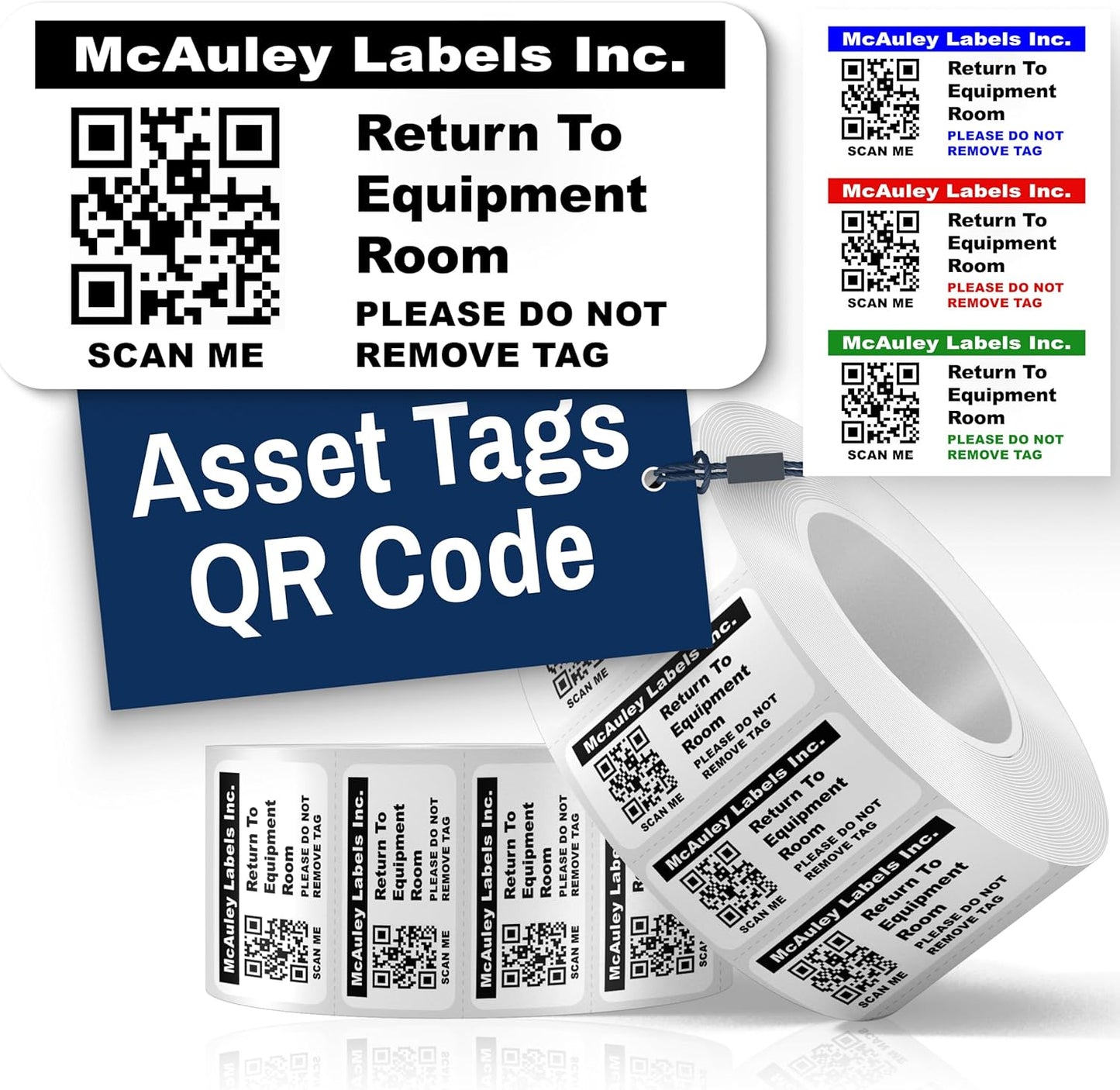 McAuley Labels Custom QR Code Stickers - Numbered, Permanent, Adhesive Asset Tags for Equipment - Semi-Gloss White Polyester - 1.5x0.75 Inches