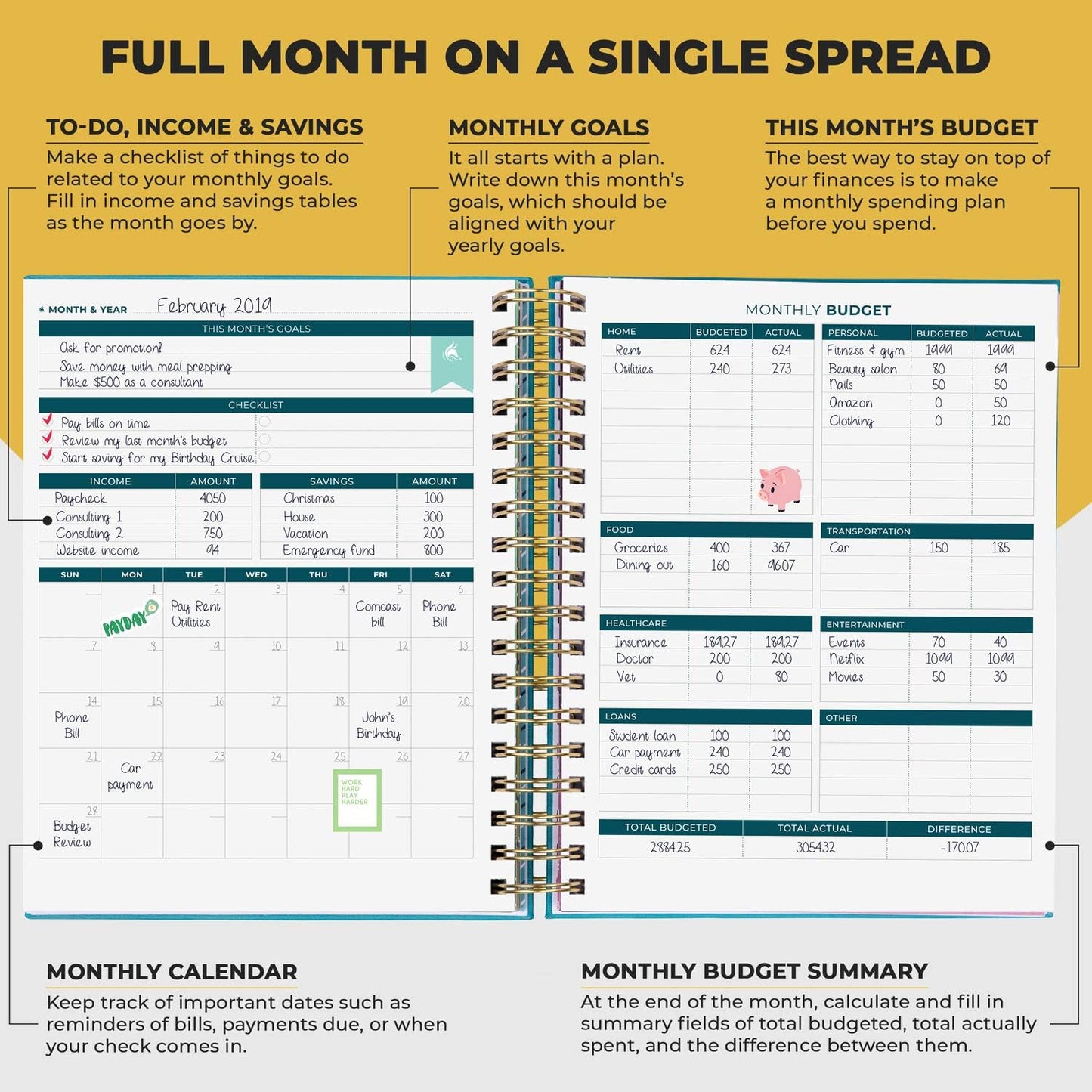 Clever Fox Budget Planner & Monthly Bill Organizer With Pockets. Expense Tracker, Budgeting Journal & Financial Book. Large, 8x9.5" (Turquoise)