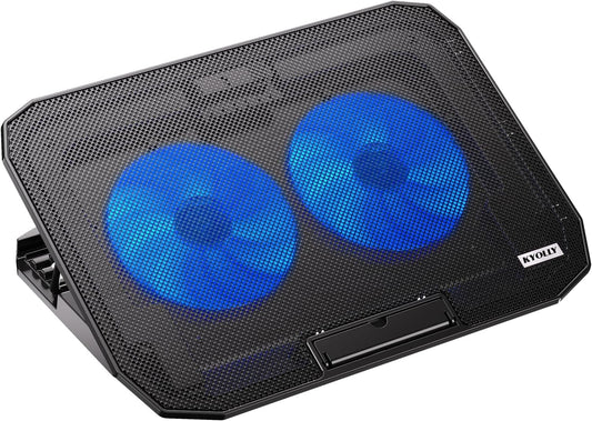 Ultra Slim Laptop Cooling Pad with 2 Quiet Big Fans, 5 Height Adjustable Ergonomic Stand, Portable Cooler for 10-15.6 Inch Laptops, Speed Control and 2 USB Ports
