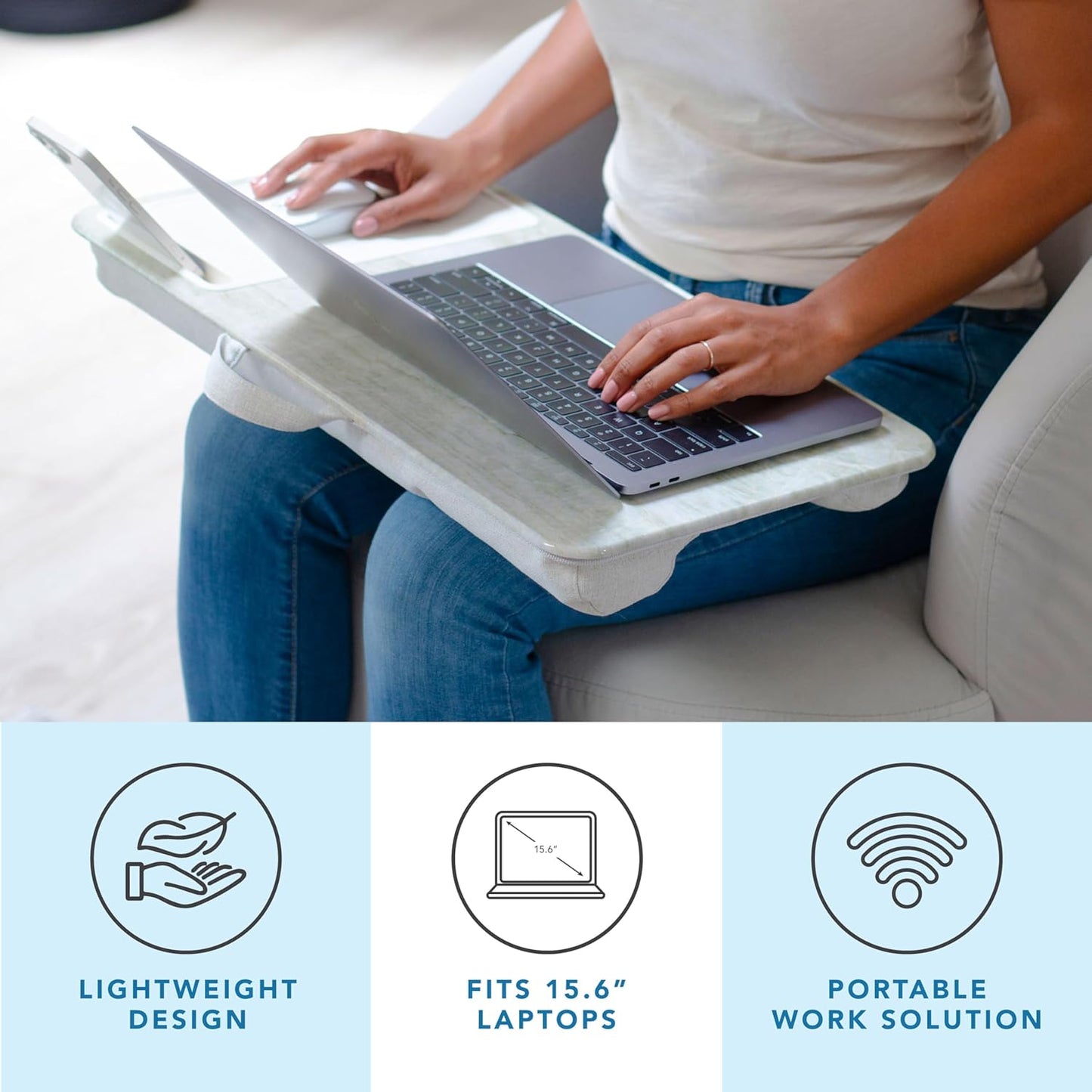 LAPGEAR Home Office Lap Desk with Device Ledge, Mouse Pad, and Phone Holder - Taj Mahal Marble - Fits up to 15.6 Inch Laptops - Style No. 91581