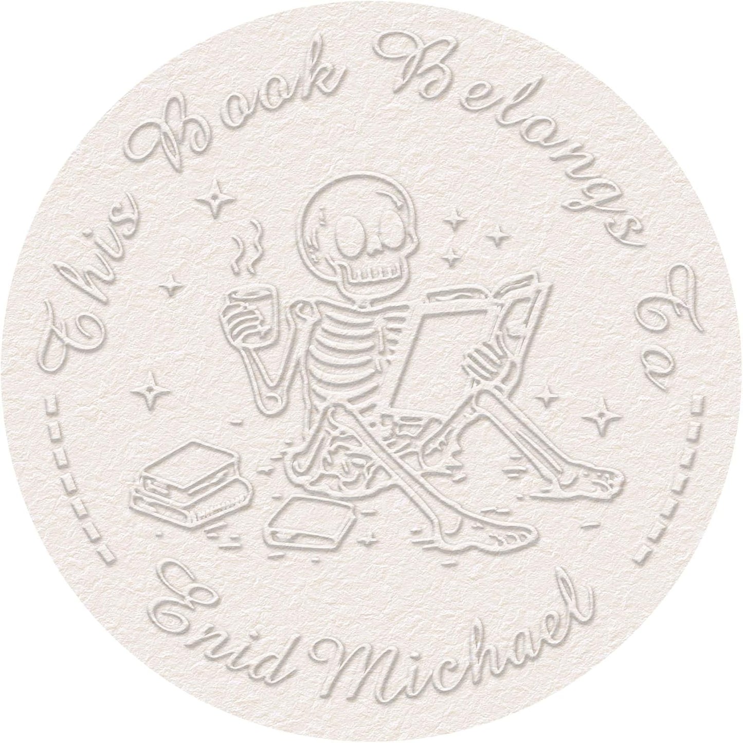 Skull Themed Library Book Embosser， Custom Book Business Card Paper Document Notebook，Self Inking Stamp，Book Lover Gifts，Christmas Gifts (Style07)