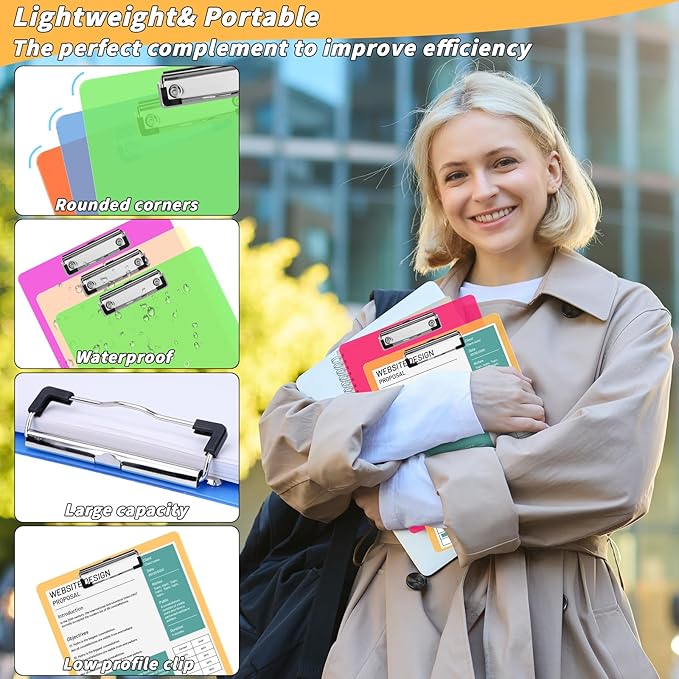 60 Pcs Plastic Clipboards Bulk 20 Assorted Colors 12.5 x 9 in Clear Colored - Image 3