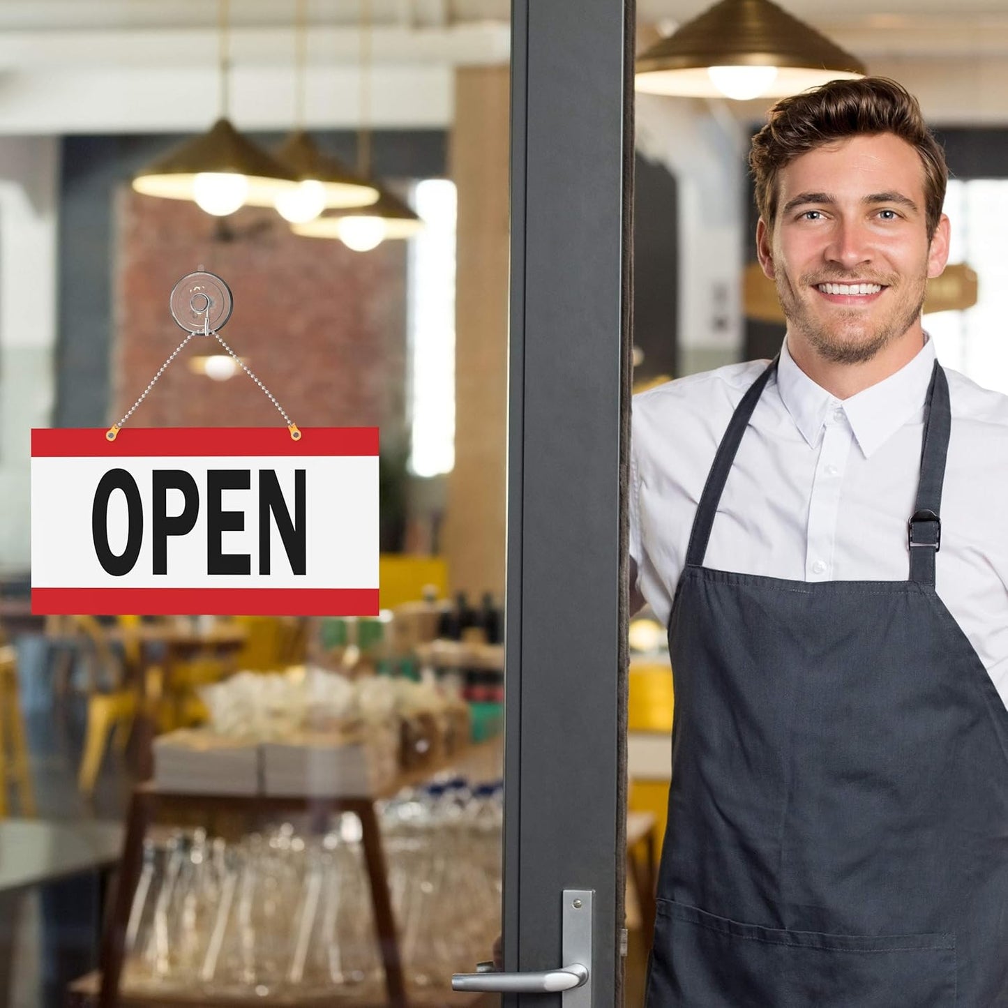 ASSURED SIGNS Open Closed Sign for Business - 2 Pack - Ideal Office Hours Sign for Glass Door or Window - Bright Red and White Colors - Includes 4 Double Sided Adhesive Pads and a Black Number Sticker Set - Perfect Open and Closed Signs for any Store