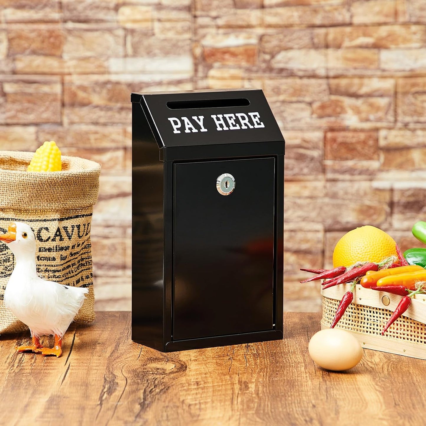 Safe Cash Box Money Collection Metal Donation Box with Lock Wall Mount Pre Drilled Mailbox Delivery Ballot for Home Office Outdoor Self Serve Stand(Black,10.2 x 5.7 x 2.8 Inch)