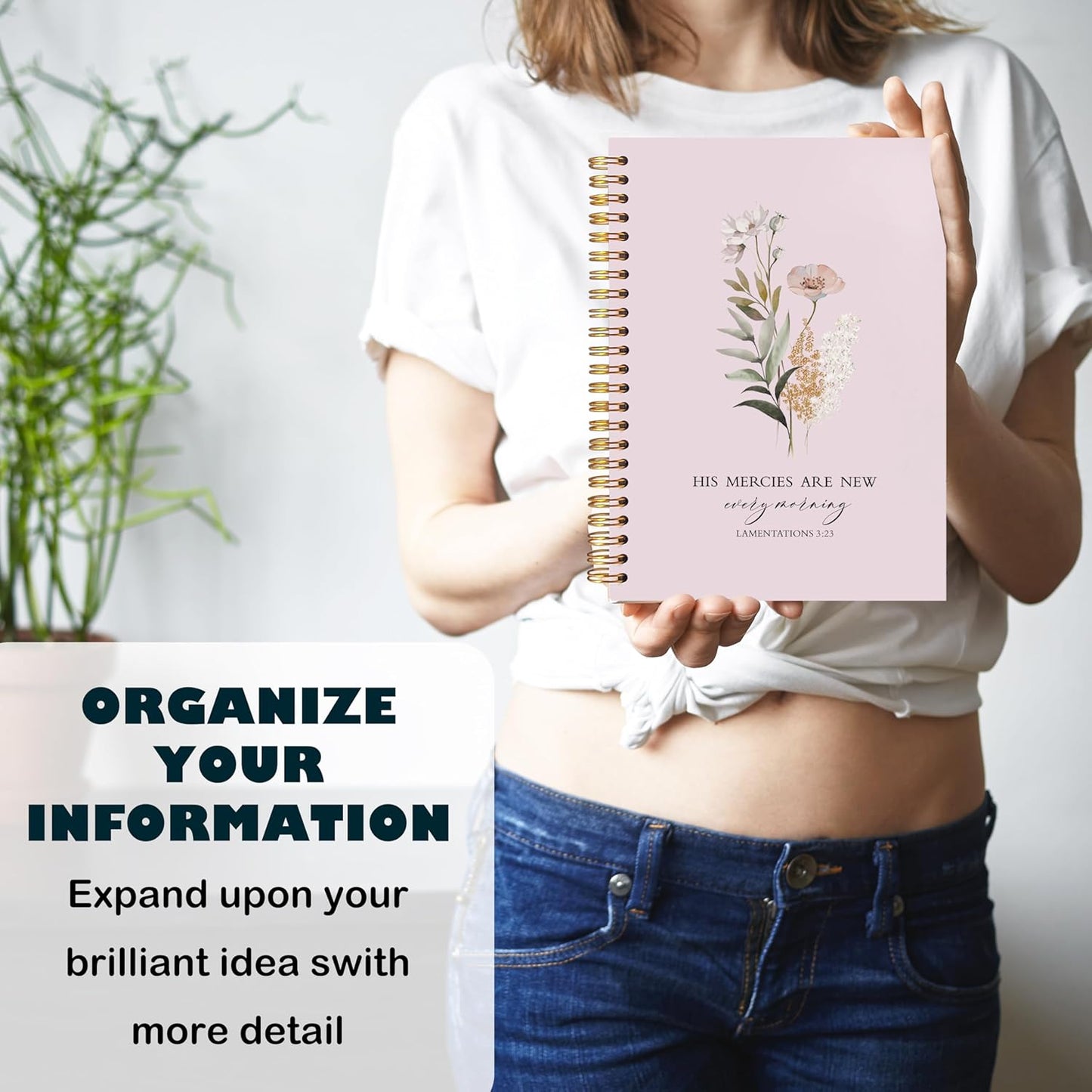BearCake Pink Bible Christian Journals Floral Notebooks for Women Note Taking,Prayer Journal for Women, His Mercies are New Every Morning,Bible Study Journal for Women 5.5x8.3