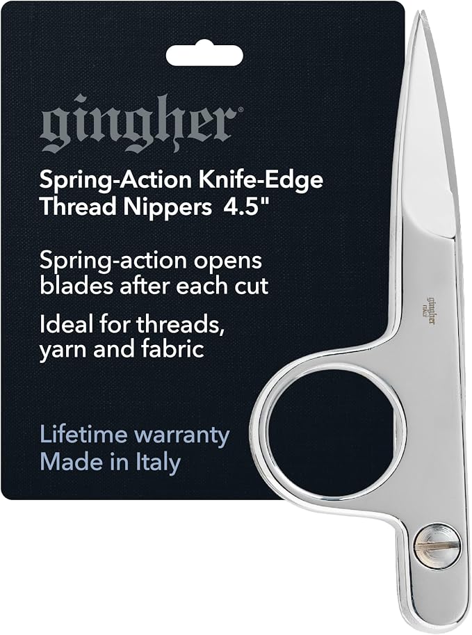 Gingher 4.5" Spring-Action Knife-Edge Thread Nippers, Stainless Steel Shears by Fiskars
