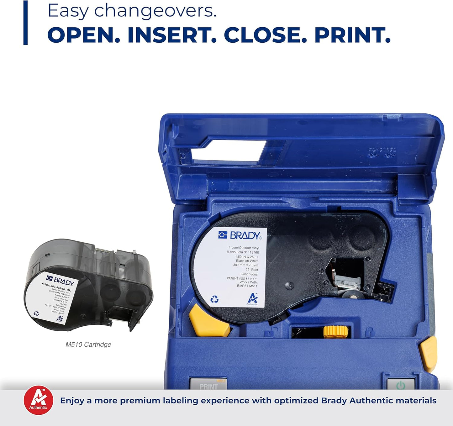 Brady M510 Portable Industrial Label Printer Kit with Carrying Case, Label Cartridge, Rechargeable Battery and Charger, 3.75" H x 5.75" W x 10" D