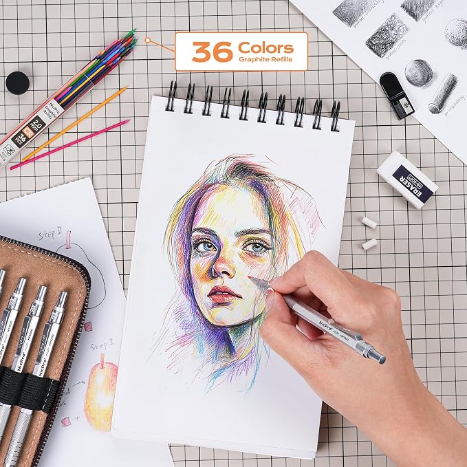 Nicpro 33PCS Metal Mechanical Pencil Set in Leather Case, Art Drafting Pencil - Image 4