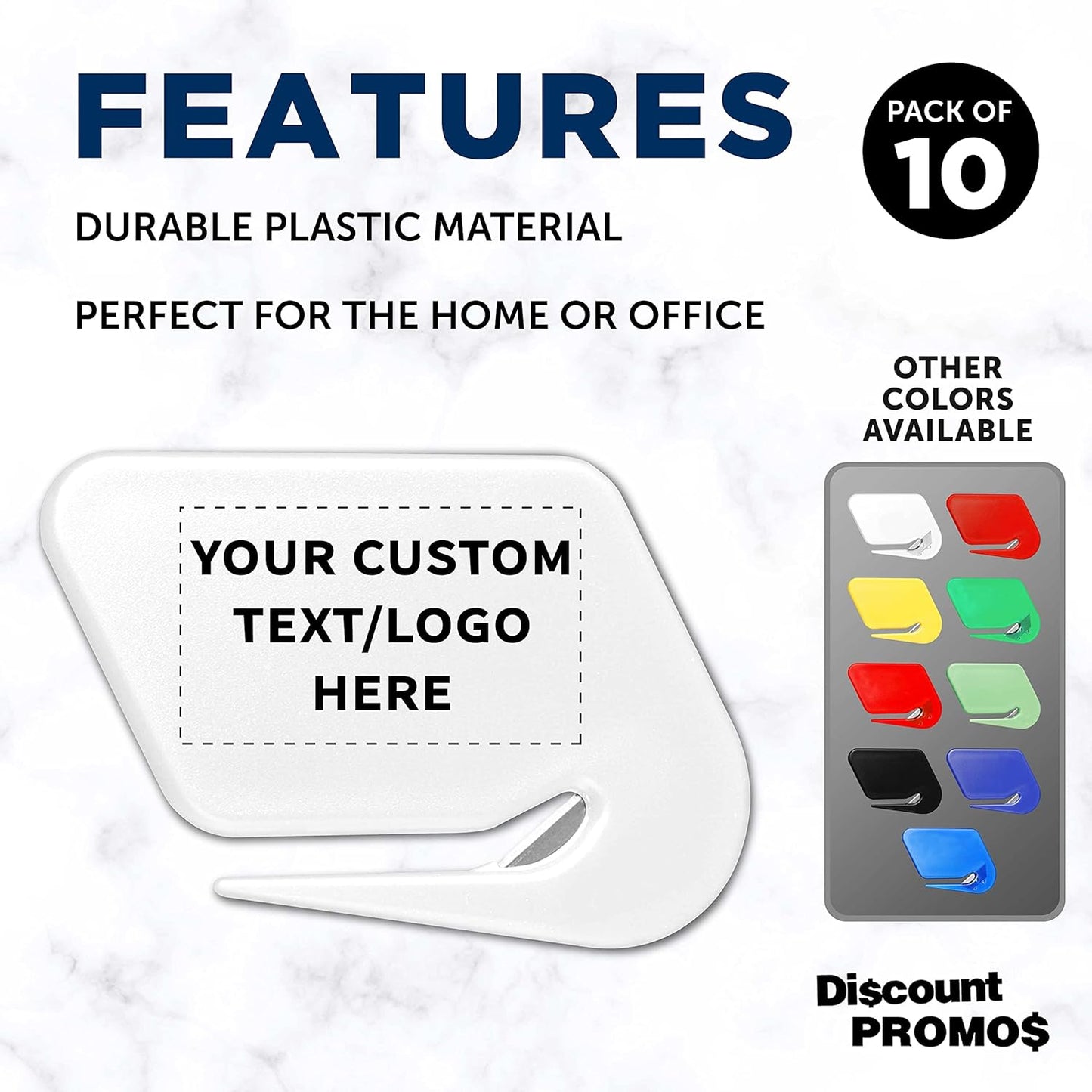 Custom Translucent Plastic Letter Openers Set of 10, Personalized Bulk Pack - Perfect for Home or Office - White