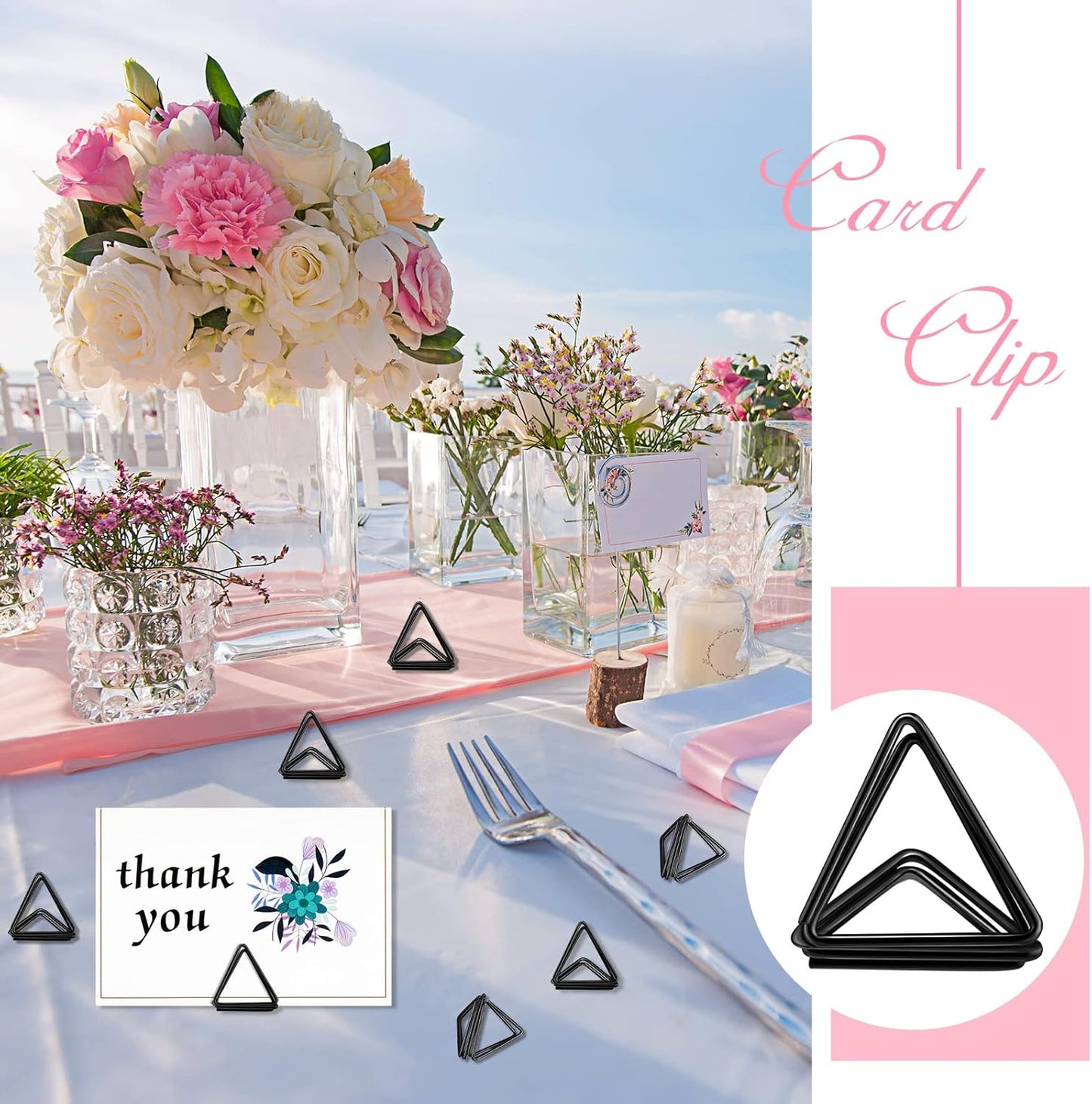 Eersida 60 Pieces Table Number Holder Place Samll Triangle Shape Name Numbers Table Photo Picture Holder Stand Clip for Wedding Baby Shower Party, Suitable for Small Card(Black)
