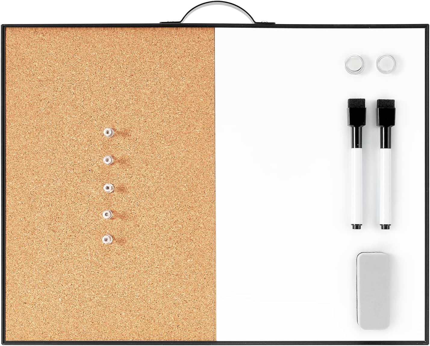 TSJ OFFICE Small Whiteboard Cork-Board - 12" X 16" Portable Aluminum Black Framed Magnetic Dry Erase Board for Wall, Small Bulletin Cork Board with Holder for Office, Home and School