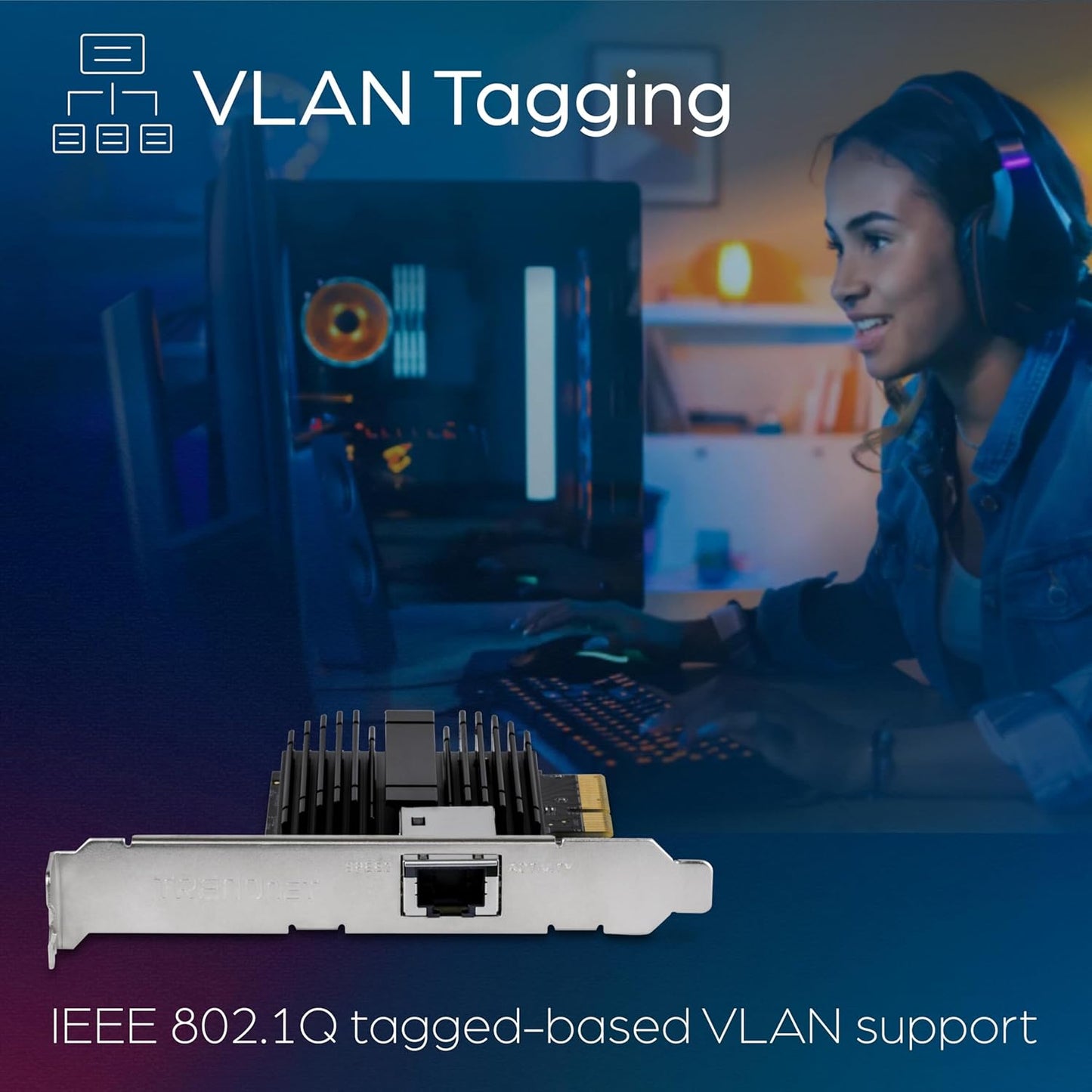 TRENDnet 10G PCIe Network Adapter, TEG-10GECTX, Convert a PCI Express Slot Into a 10 Gigabit Ethernet Port, 802.1Q VLAN Tagging, Windows and Windows Server Support