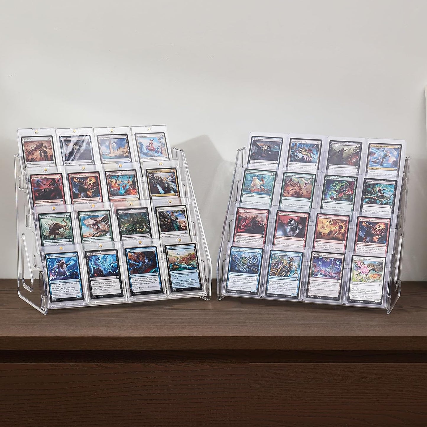 4 Tier Acrylic Trading Card Display Stand, 12" Riser Display Shelf for Magnetic Holders, Toploaders, PSA Graded Cards, TCG Sports Card Collection (2 Pack)