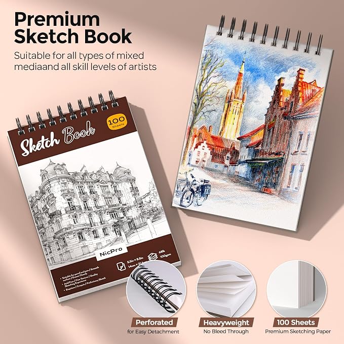 Nicpro 58 PCS Art Drawing Supplies Kit in Leather Case, Art Mechanical Pencil - Image 4