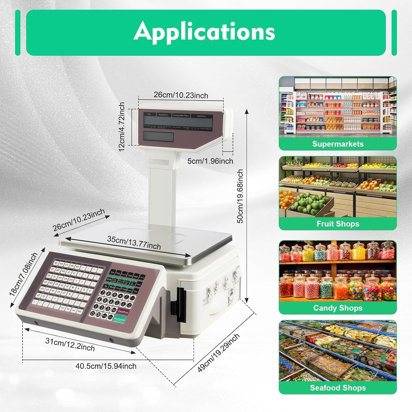 Price Computing Scale with Thermal Label Printer and Pole Display Up to 66lb Weighing Range Use for Supermarket, with Mobile APP