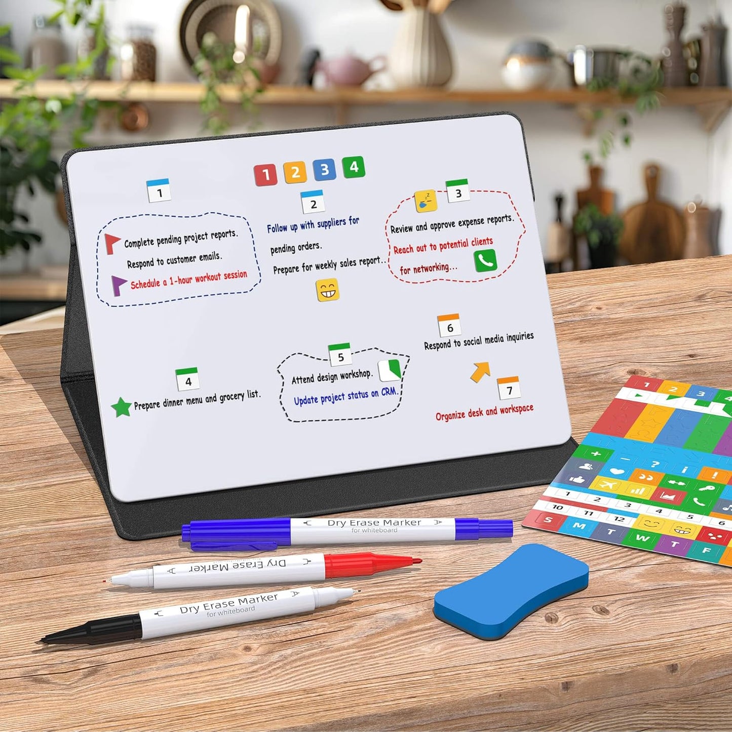 Small Desktop Dry Erase Board, 9.5x7 Magnetic Planner Desk White Board with Stand, Portable Whiteboard for Office Home School Supplies MH780 (M1 Blank (Black))