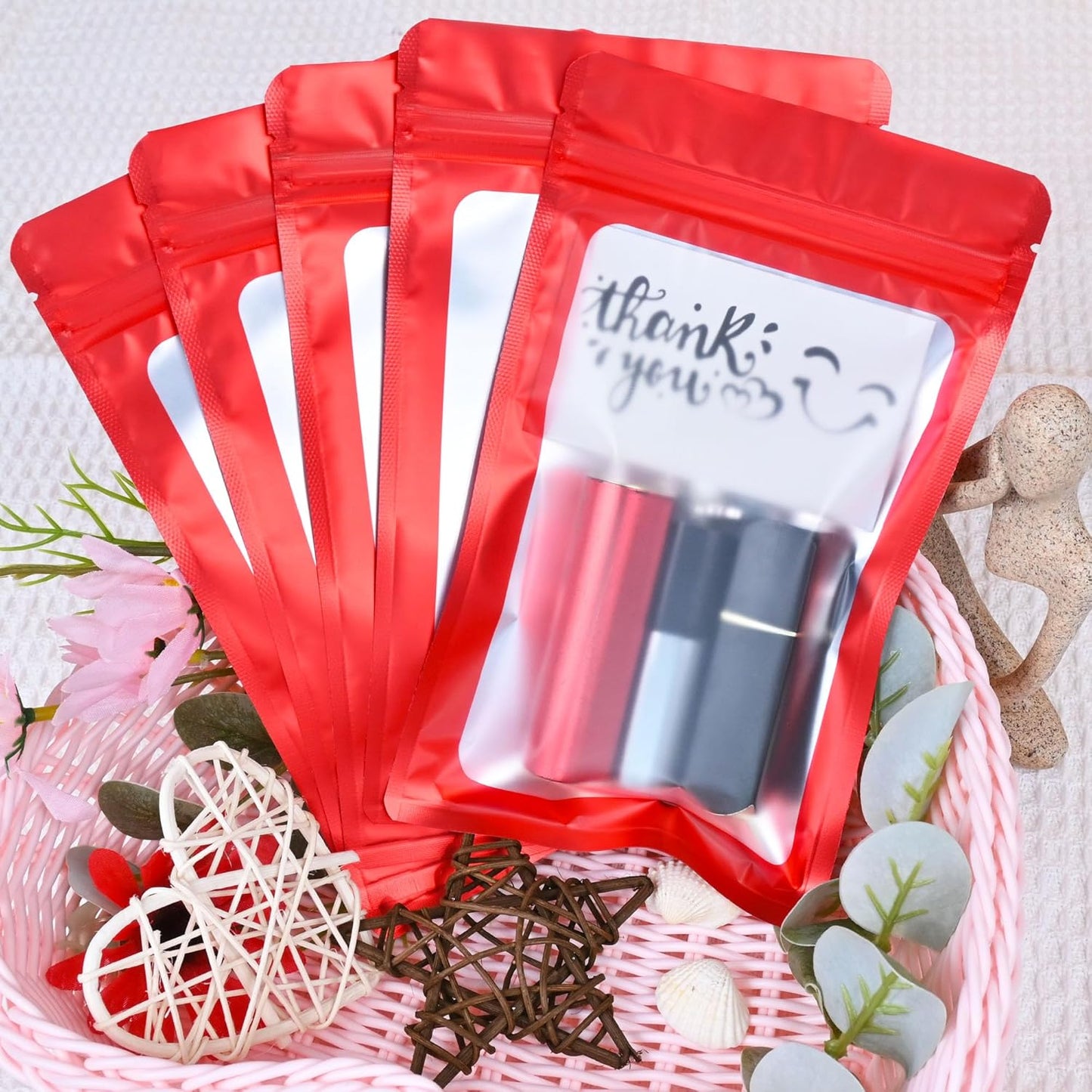 Resealable Mylar Pouch Bag Great for Office Home Party Favor Food Storage (100PCS, Red Color, 6.3 x 9.5 inch)