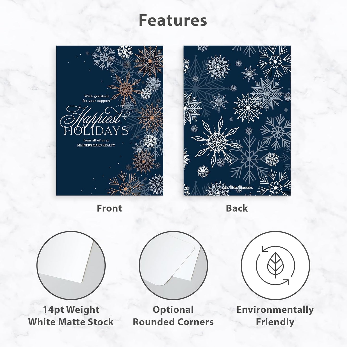 Let's Make Memories Personalized Business Christmas Cards with Envelopes - Premium Quality - 5x7-2025 Holiday Cards & White Envelopes - Shining Snowflakes - 25 ct
