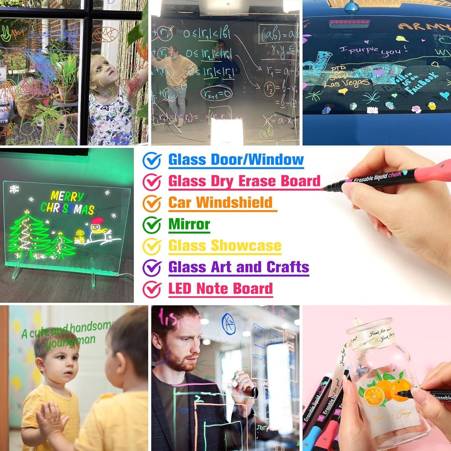 Liquid Chalk Markers for Acrylic Calendar Planning Board Clear Glass Dry Erase Board Whiteboard Window Mirror Christmas Halloween Painting LED Note Board, 14 Pack, 12 Vibrant Colors, 1mm Fine Points
