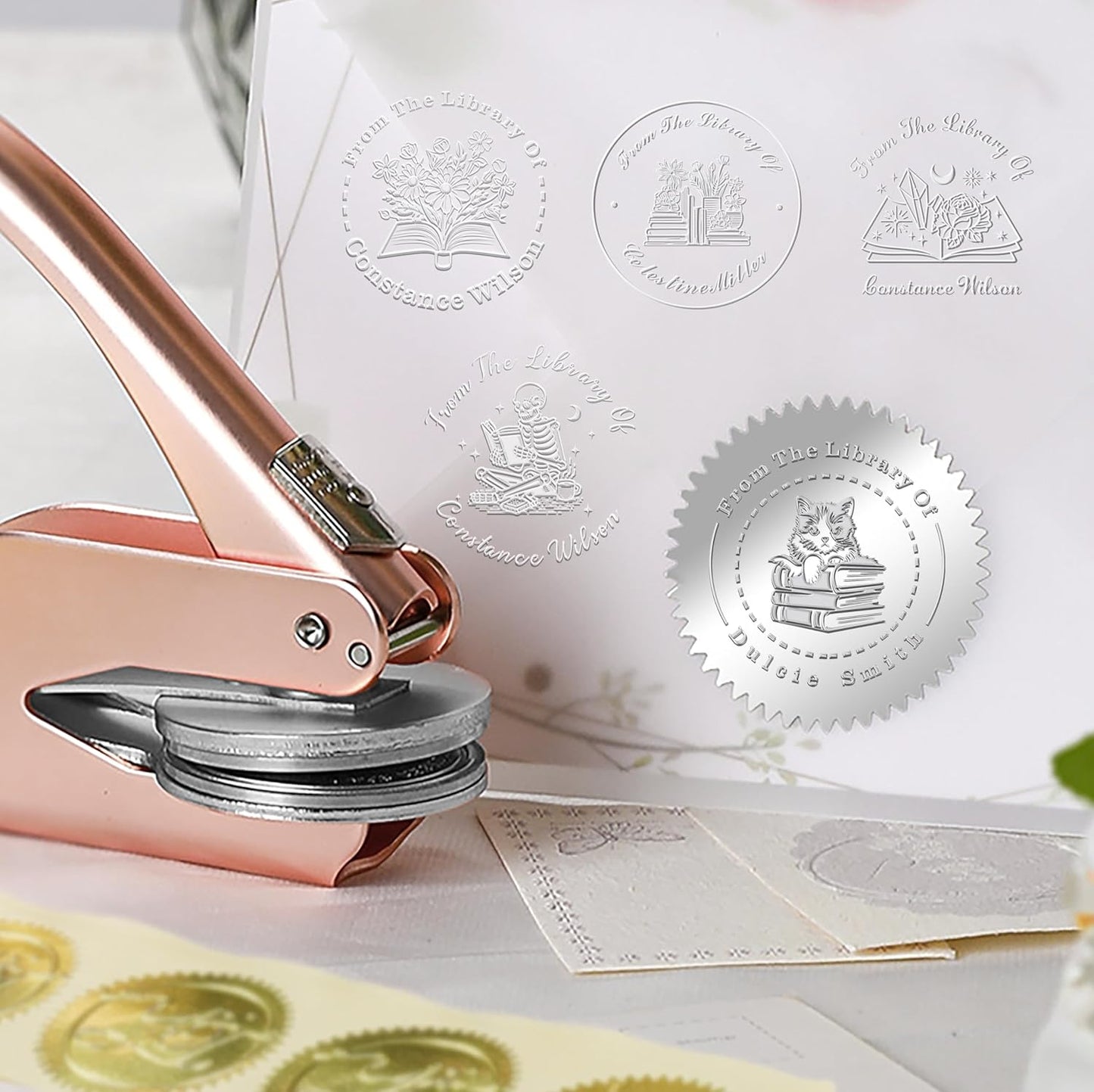 Book Embosser Custom Embosser Stamp with Your Name or Design Personalized Library Stamp Customized Books Business Cards Paper Documents Notebooks etc.