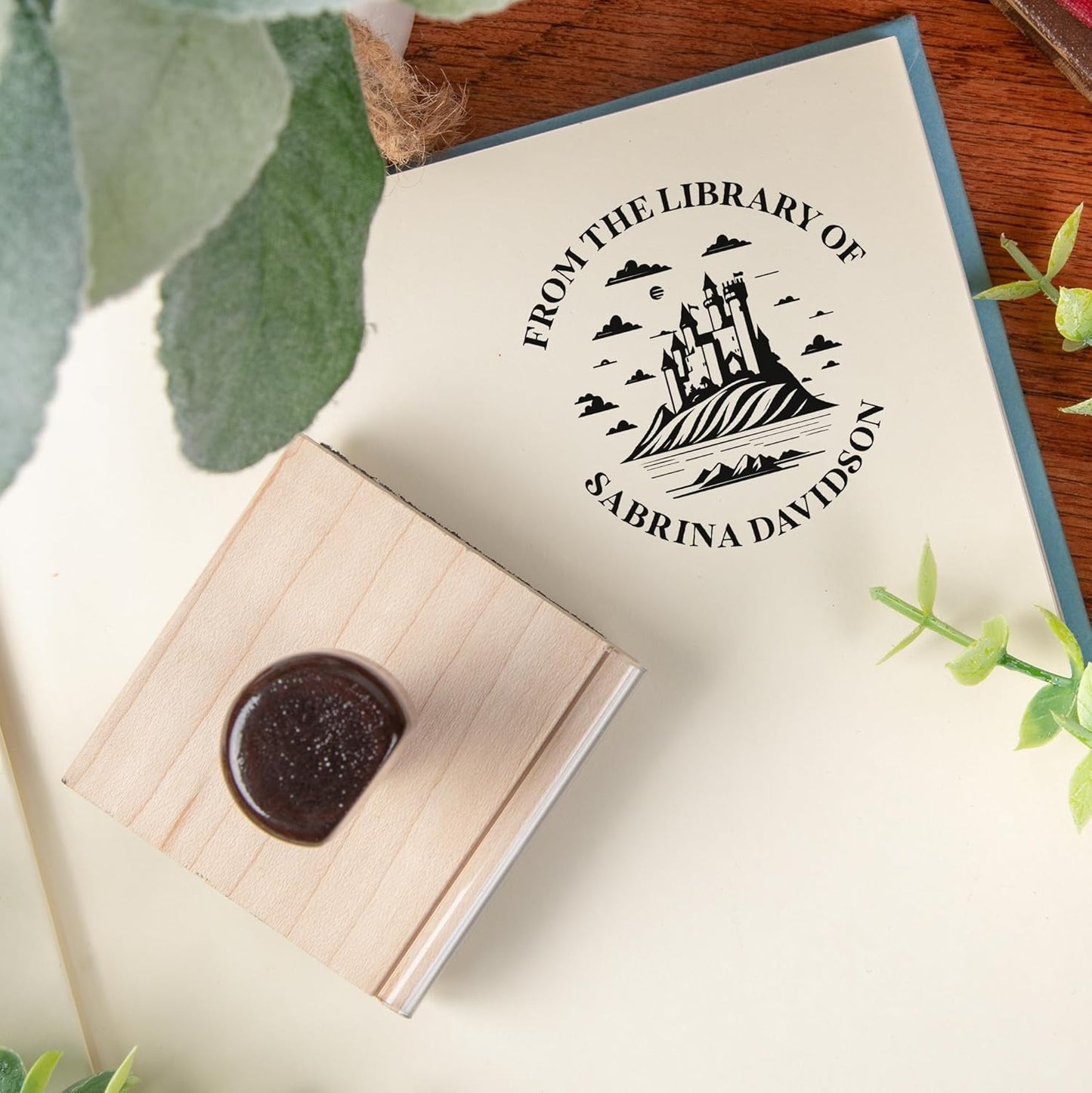 from The Library of Embossers & Stamps for Fantasy Book Readers | Custom Embosser | Custom Stamp | Ex Libris | Elevate Your Fantasy Collection of Stories and Novels (Design 2, Wood Hand Stamp)