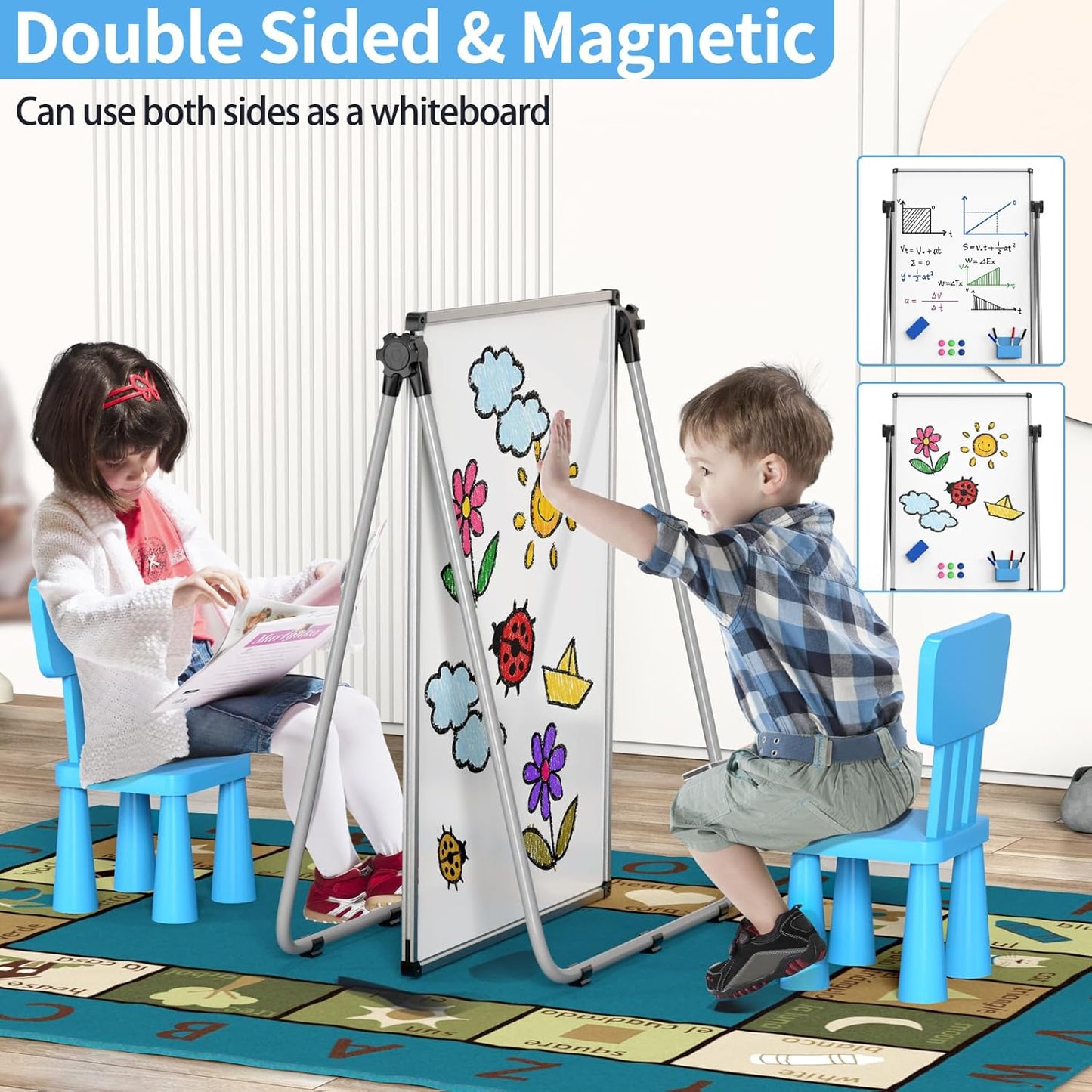Double Sided White Board with Stand - 40x28 Portable Whiteboard Easel with Height Adjustable & 360° Rotation for Home Office Classroom, Standing Dry Erase Board for Presentation