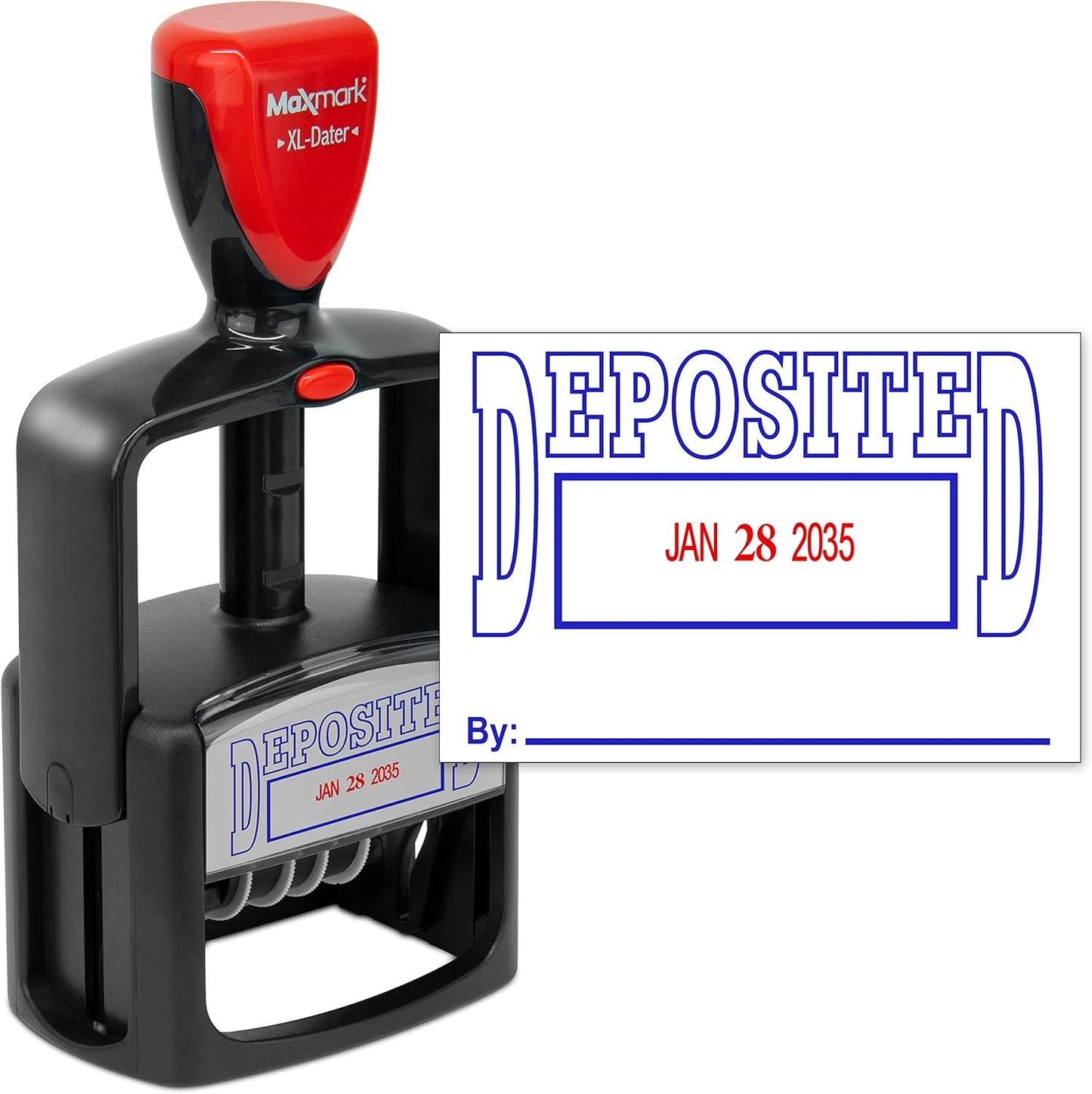 MaxMark Heavy Duty Style 5 Date Stamp with DEPOSITED self Inking Stamp - 2 Color Blue/Red Ink