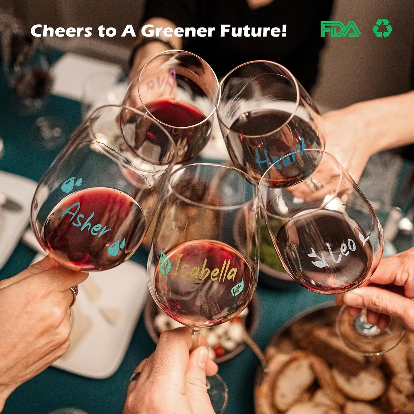 Metallic Wine Glass Markers 8Pcs, Non-Toxic, Food-Safe, Dishwasher-Safe, Wine Glass Marker Pens for Ceramic Plates, Parties & Weddings