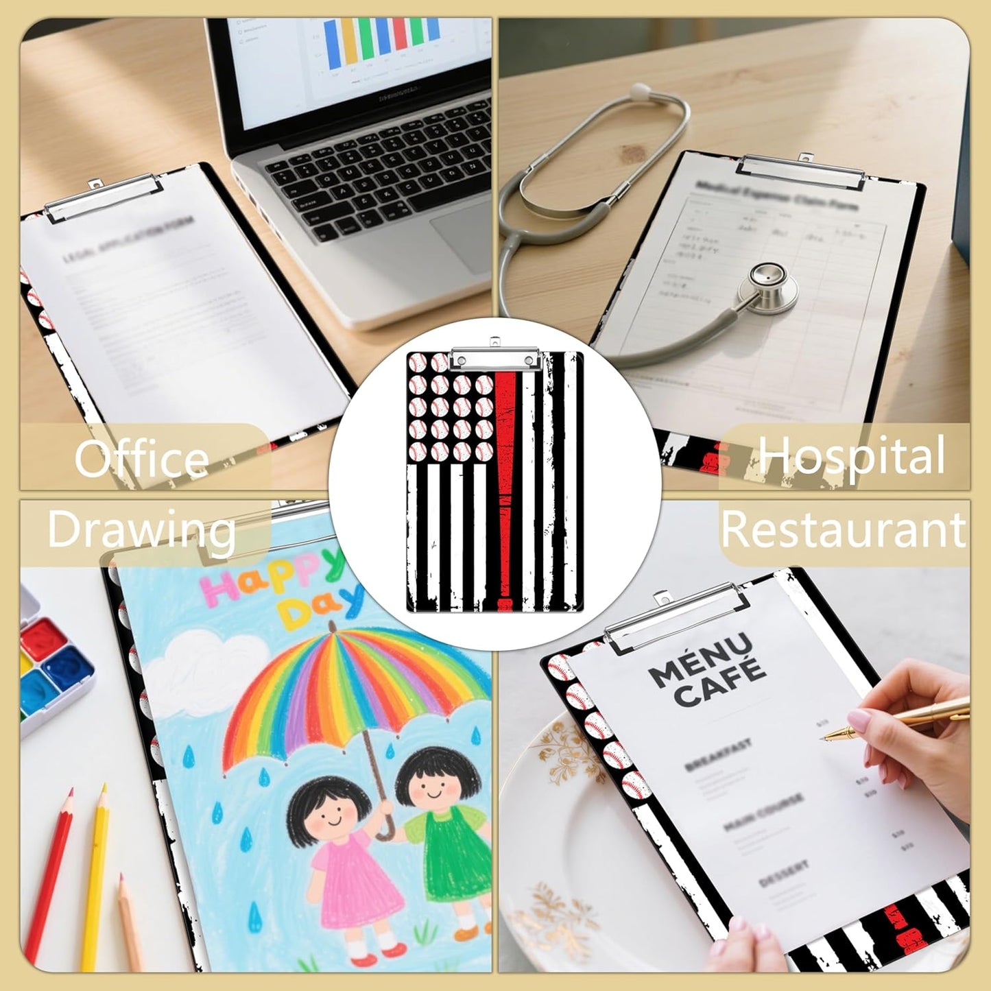 Baseball Flag Plastic Clipboards,Decorative Plastic Acrylic Clipboard for Teacher Social Worker Students Office Supplies 8 * 12