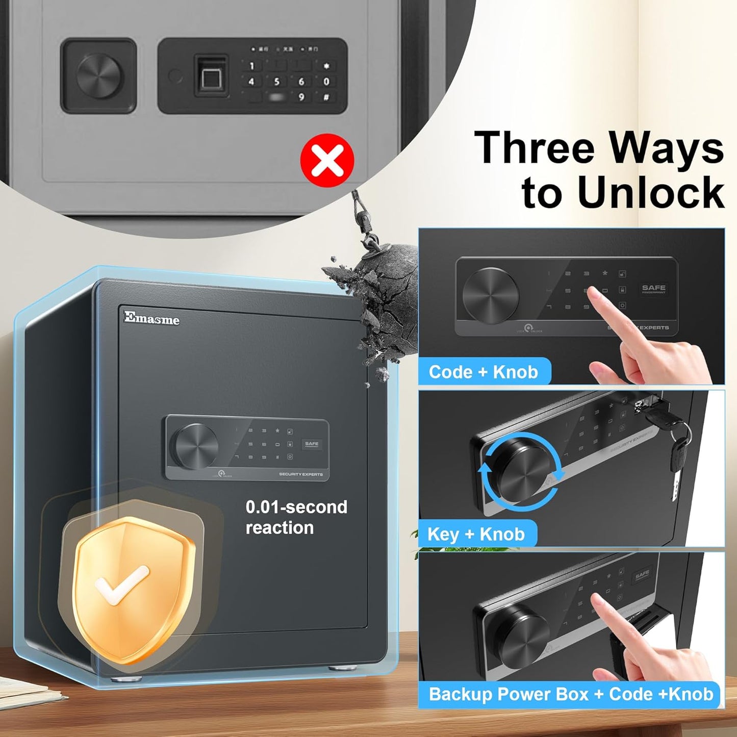 Safety Box, Small Safes for Home Lock Box with Electronic Keypad，Safe with Removable Shelf for Cash, Jewelry, Documents,Digital Security Safe for Office Hotel and Personal Use (Biometric - 2.0 CUFT)